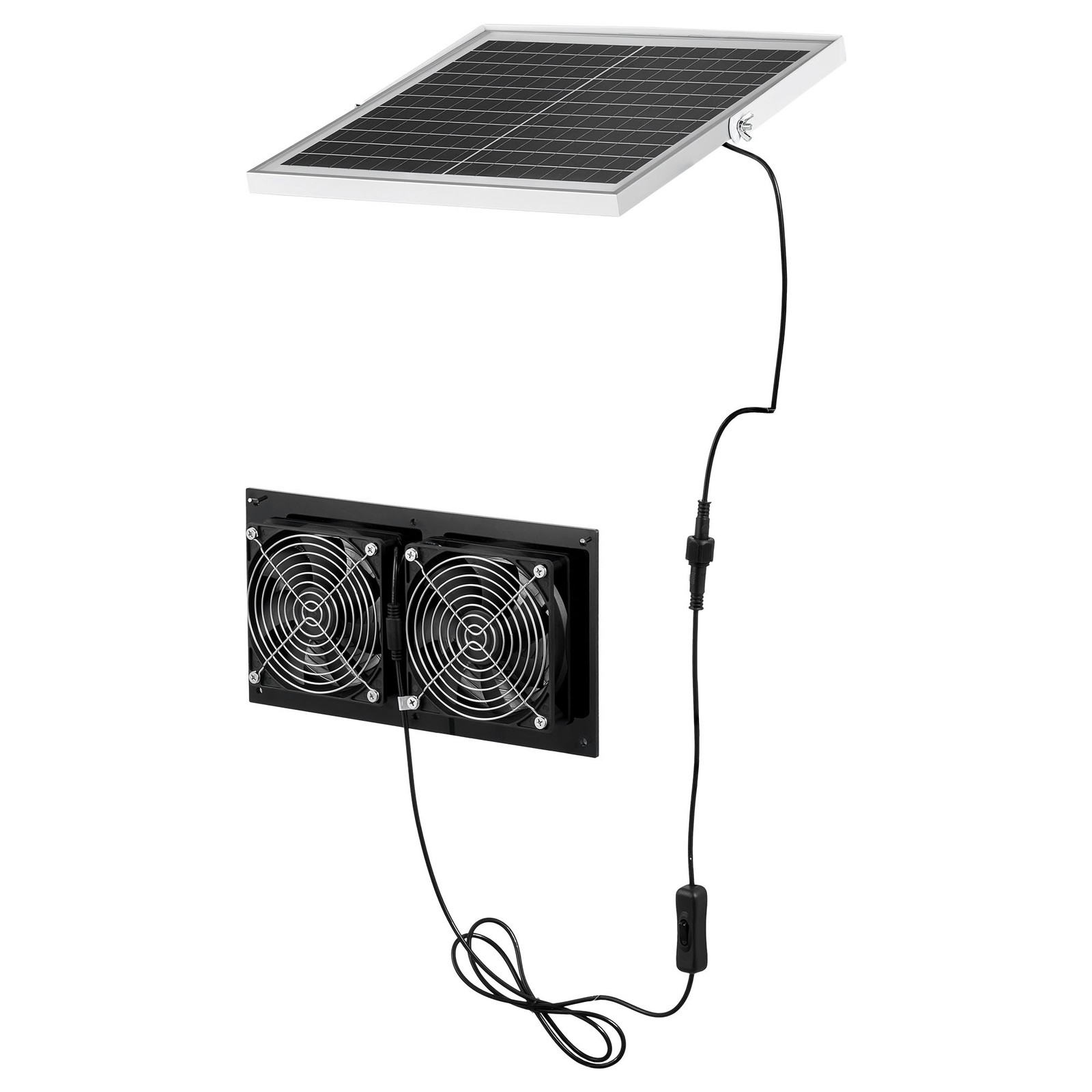 Solar Powered Fan, 15W Solar Panel with 2 Fans, Adjustable Solar Panel Angle