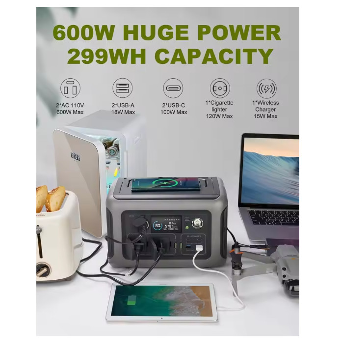 ALLPOWERS Portable Power Station R600, 299Wh LiFeP04 Battery with 2x 600