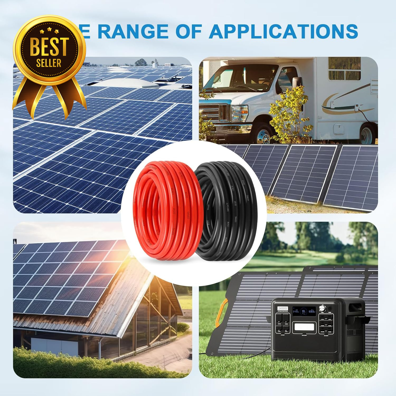 10 AWG Solar Panel Wire 200ft (100ft Black + 100ft Red) Tinned Copper 6mm² PV Ex