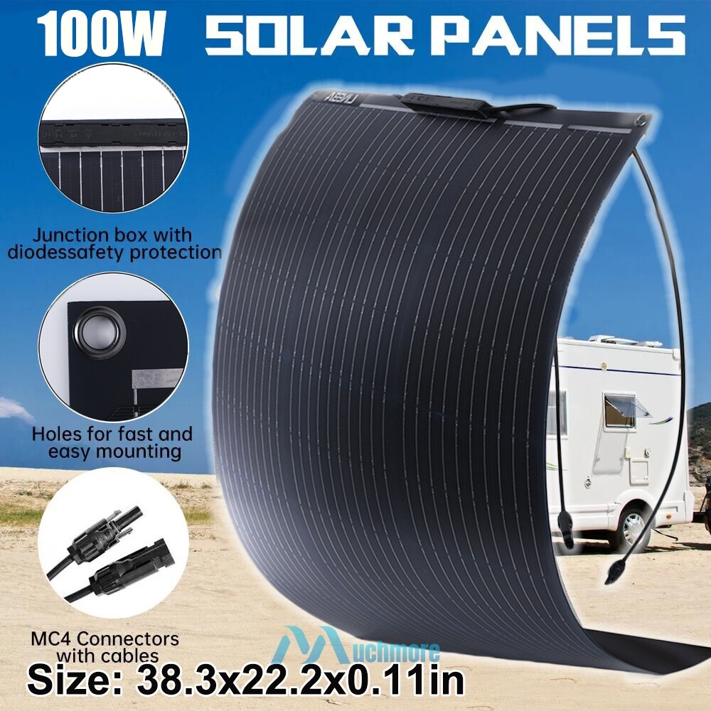 Mono Flexible Solar Panel 100W Watt w/ Controller for Camping Home Boat Rv Roof
