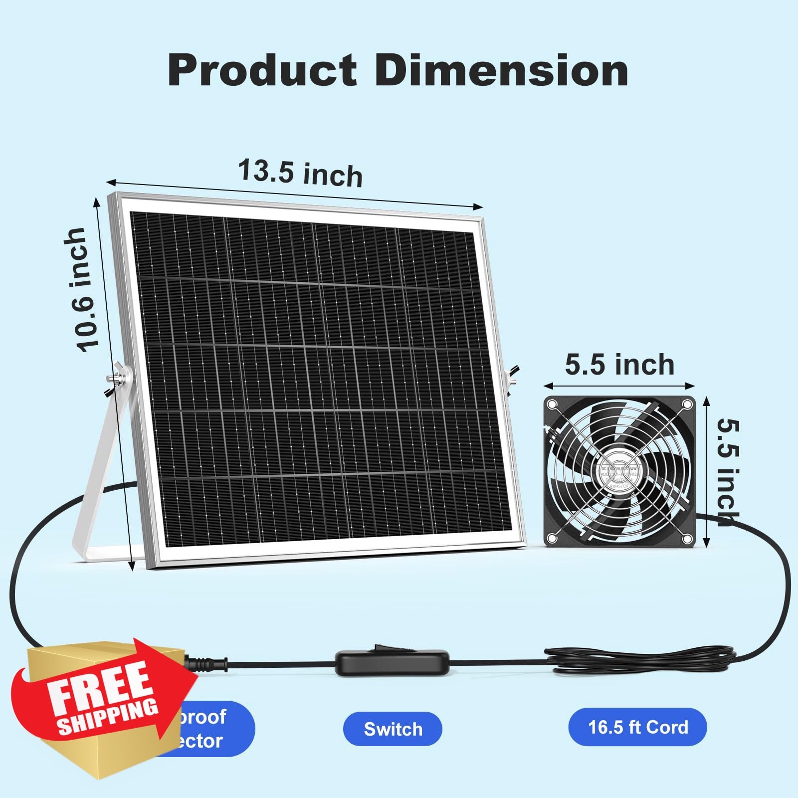 ZIZIWIN Solar Chicken Coop Fan 5.5″ 20W Kit