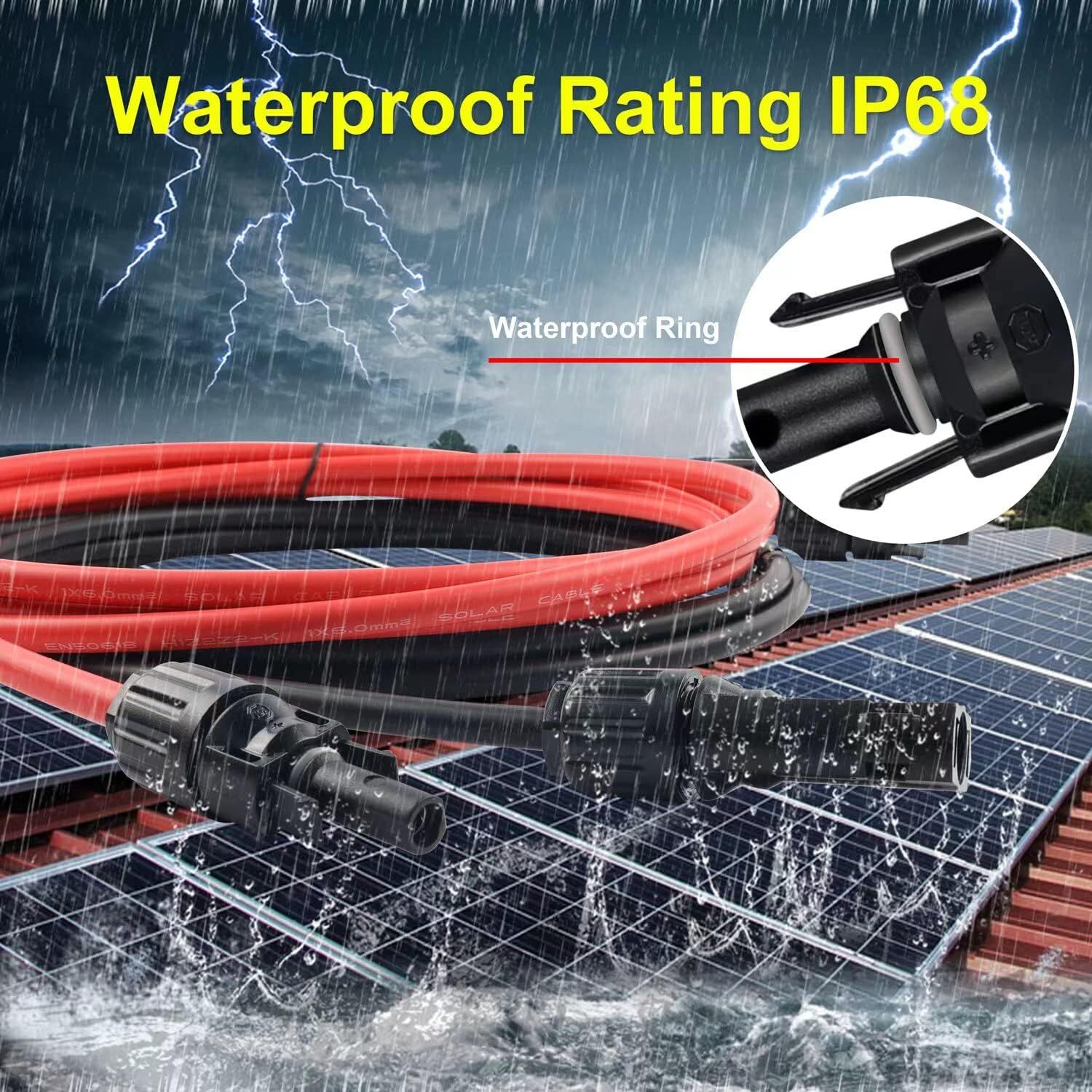 10AWG Black+Red Solar Panel Extension Cable 3.3FT-50FT Female & Male Connectors