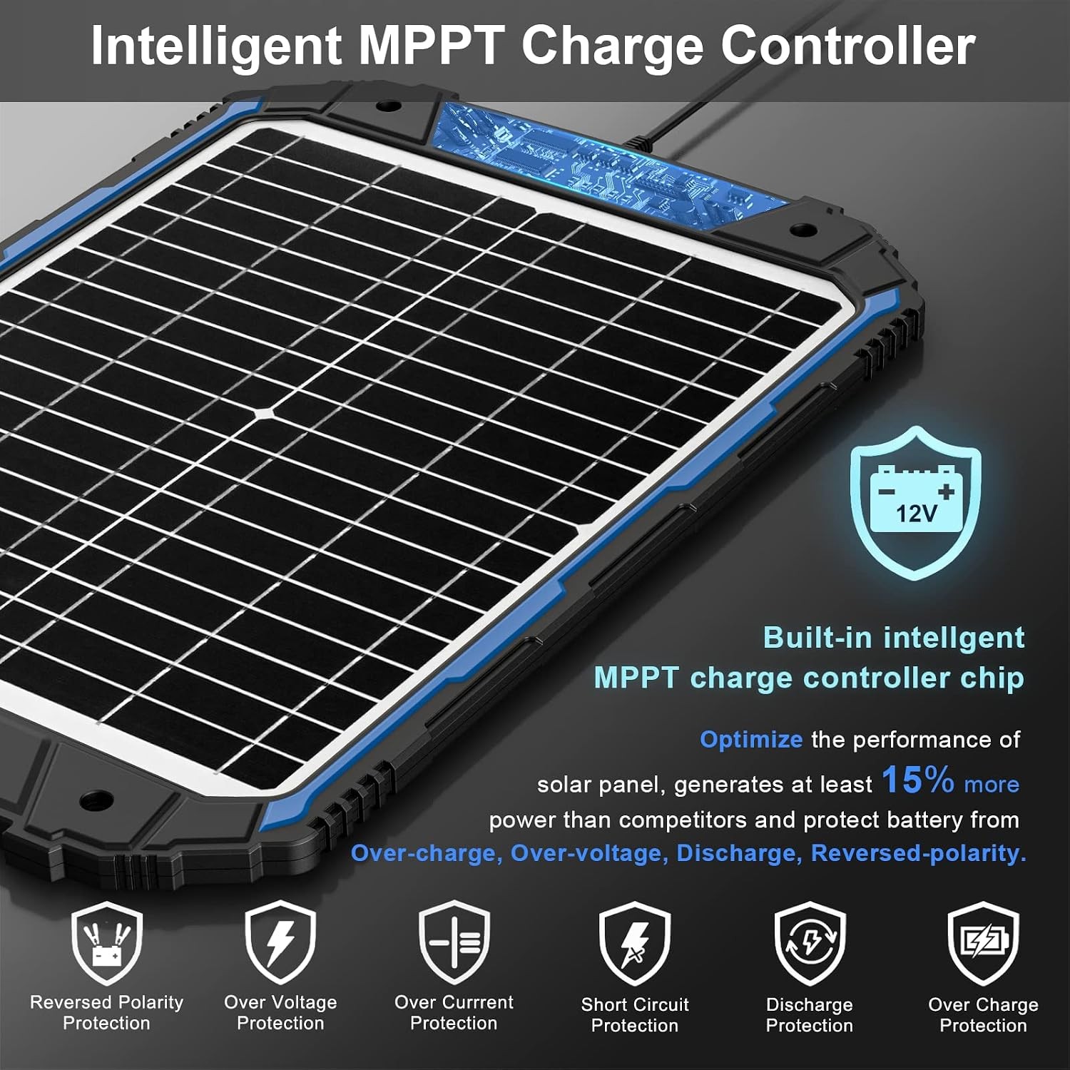 20W 12V Solar Battery Trickle Charger & Maintainer PRO Built-in Intelligent MPPT