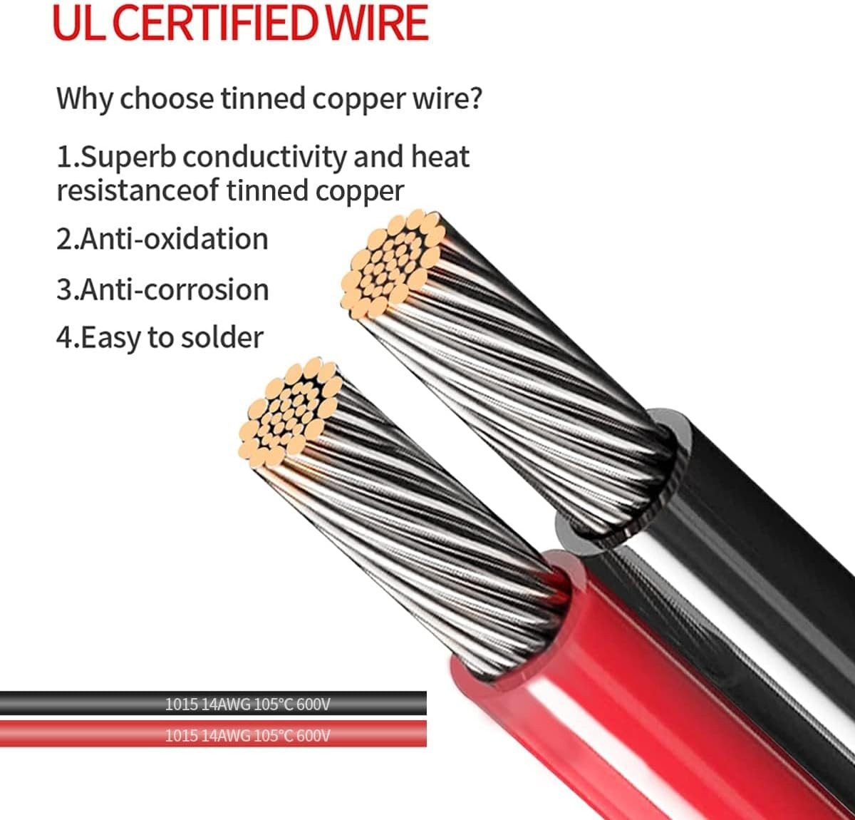 2FT 14AWG SAE Power Socket Sidewall Port to O Ring Connecters Extension Cord Cab