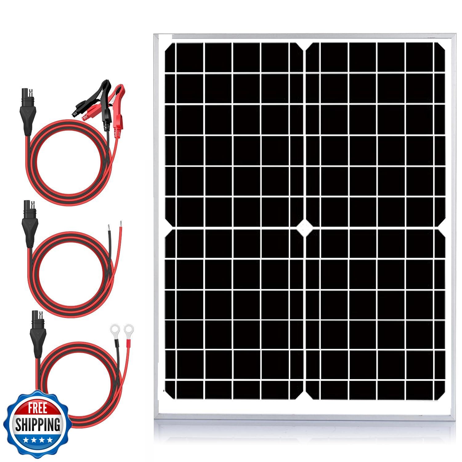SUNER POWER 24V 20W Solar Battery Trickle Charger Maintainer, Built-in Smart