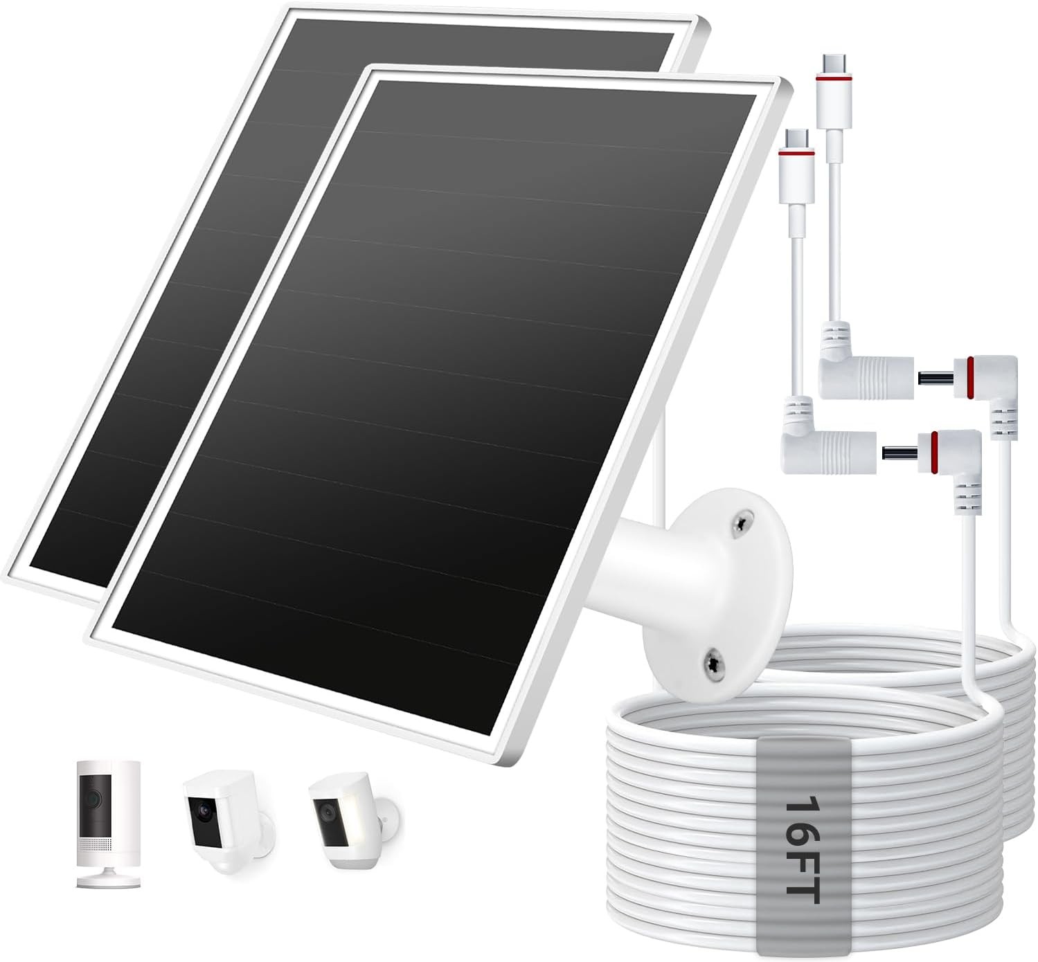 Solar Panel Ring Camera 6W Solar Charger W/ USB-C & Barrel Plug Ring Stick Up