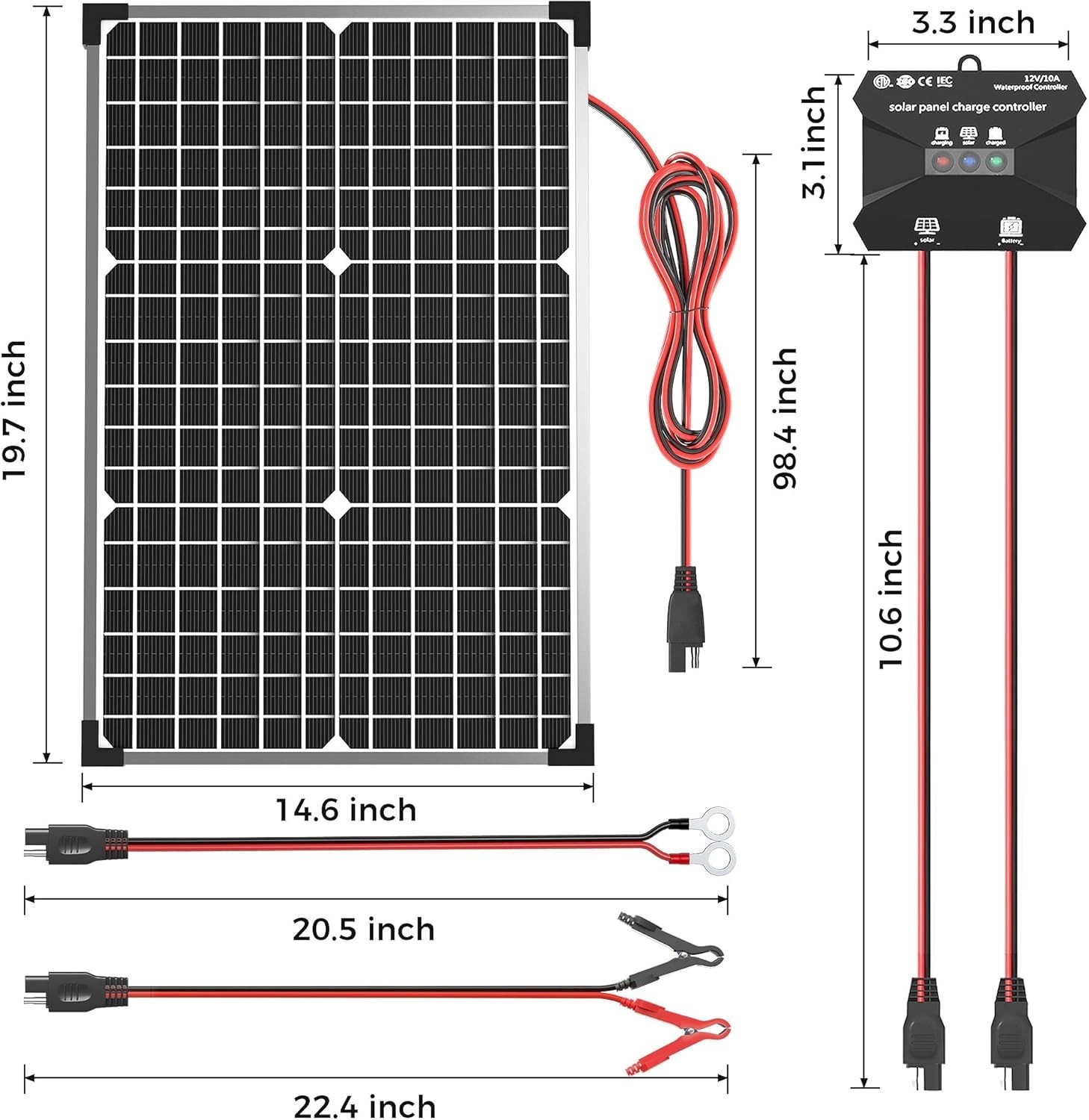 Versatile 30W Solar Panel Kit with Adjustable Bracket & LED Monitoring Lights