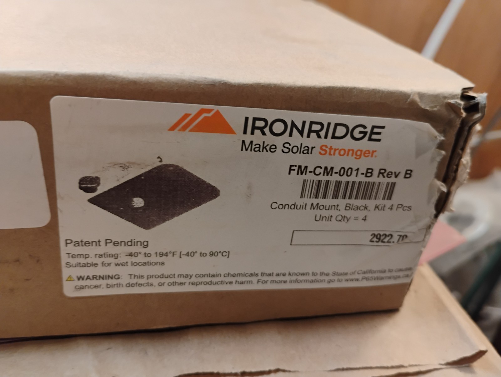 4 Pack of Ironridge Solar FM-CM-001-B Black Conduit Mount, 3/4 to 1″ EMT Conduit