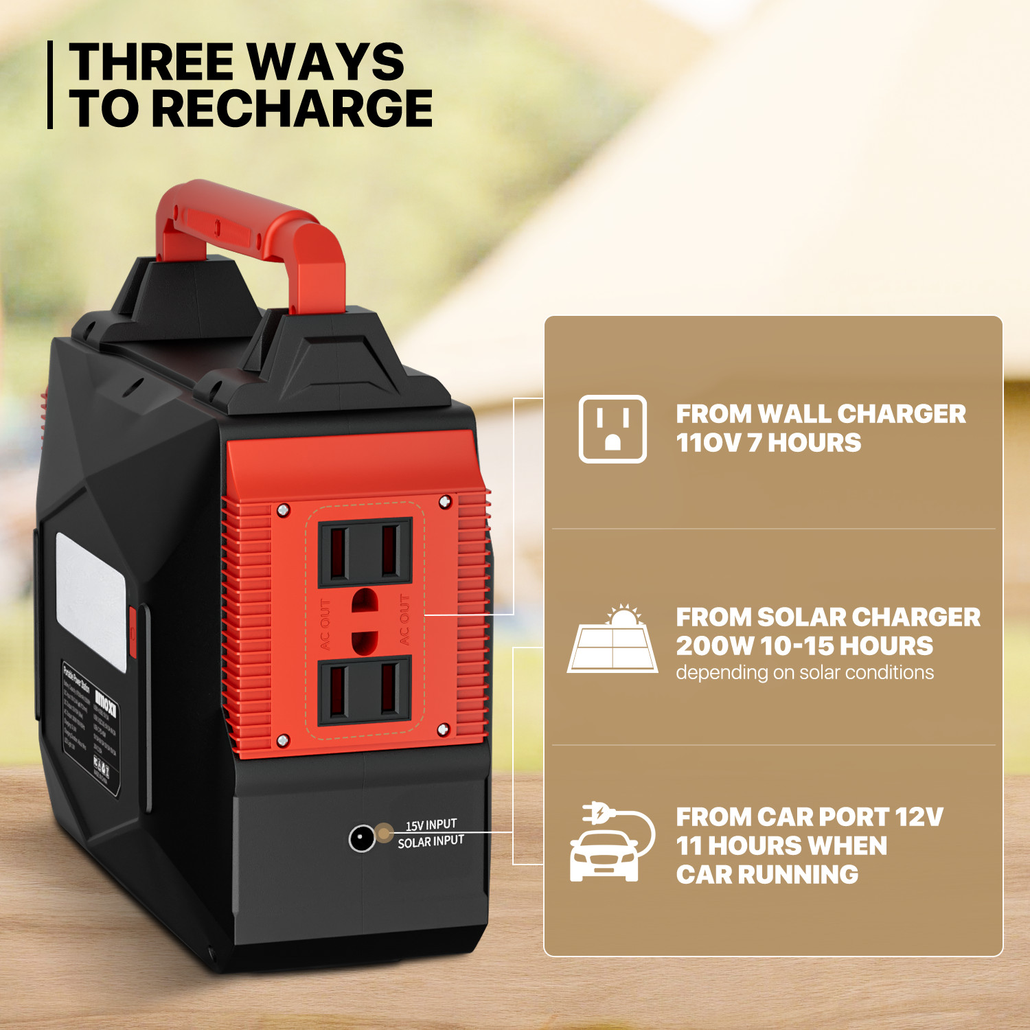 Portable Power Station 250Wh Lithium Battery Camping Solar Generator w/LED Light
