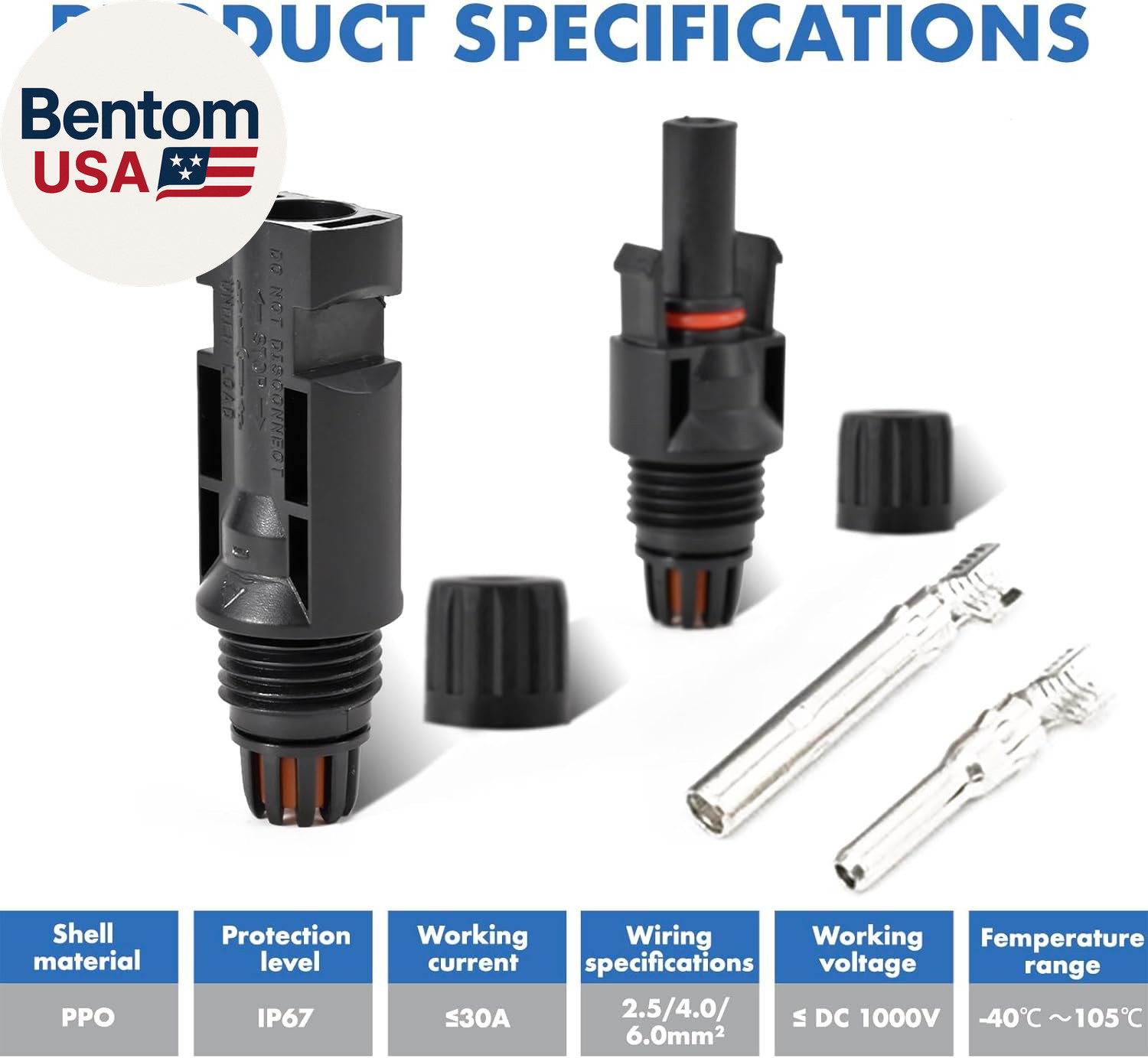 16 PCS Solar Panel Connectors, Male/Female IP67 Waterproof 1000V 30A Solar Cable