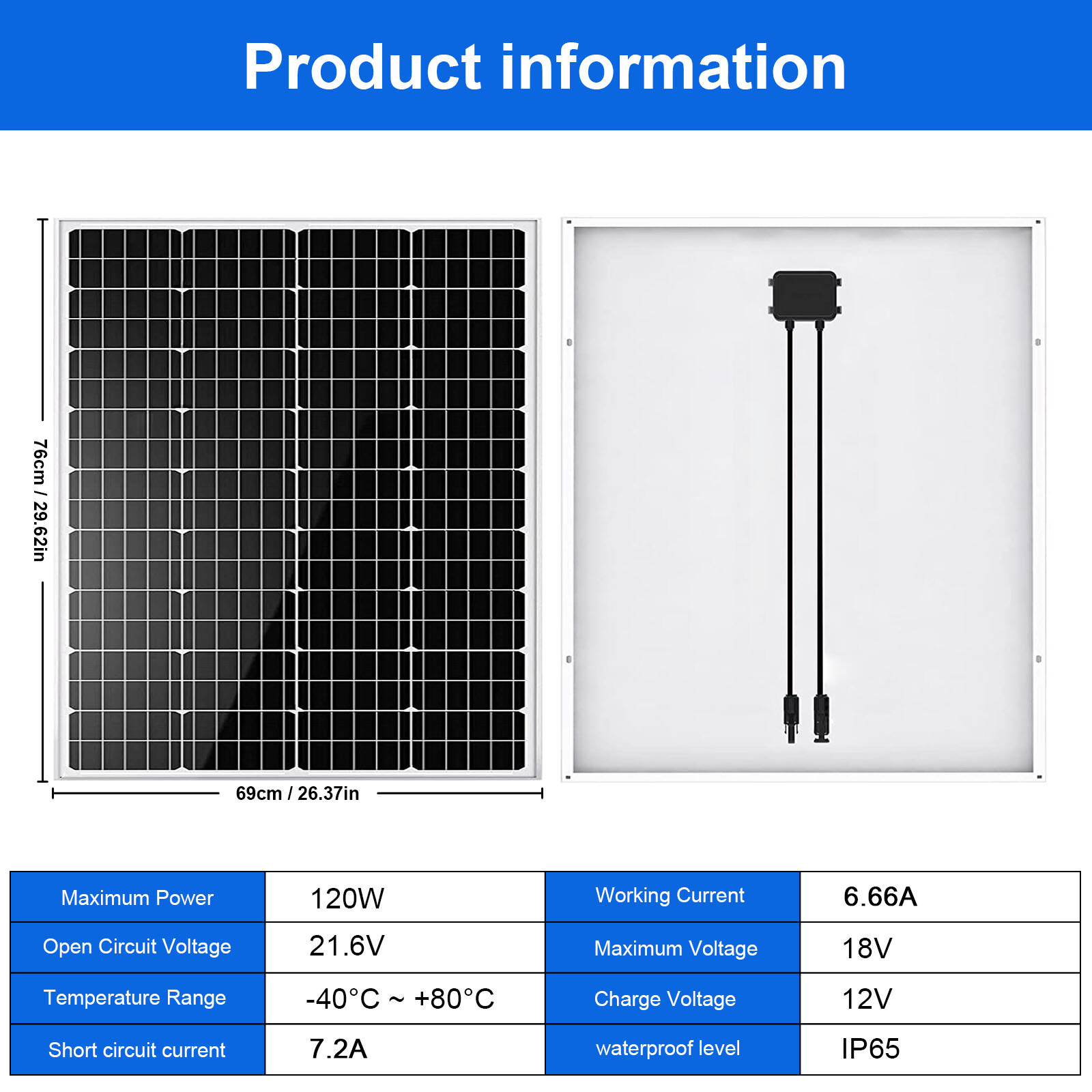 100W Watt Mono Solar Panel 12V Battery Charger Home Boat RV Camping Off Grid