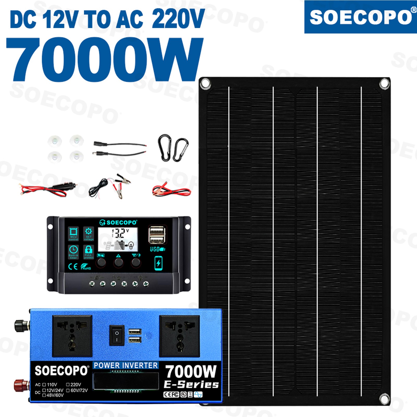 7000W Solar Power Supply 800W Panel 100A Controller 12V/24V DC to AC 110V/220V
