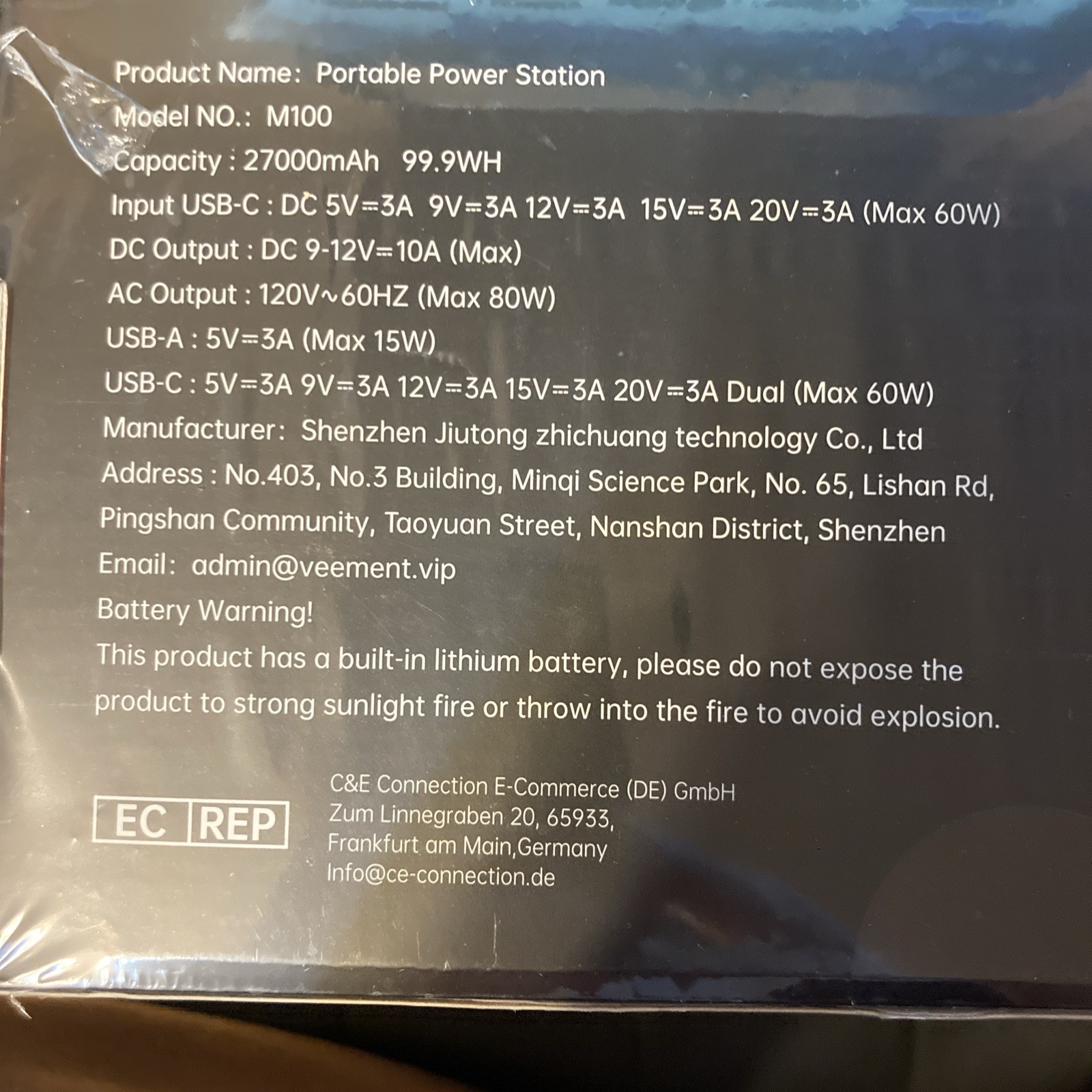 TenLike 120 Volts 80 Watts Max 27000 mAh Portable Power Station Model M100