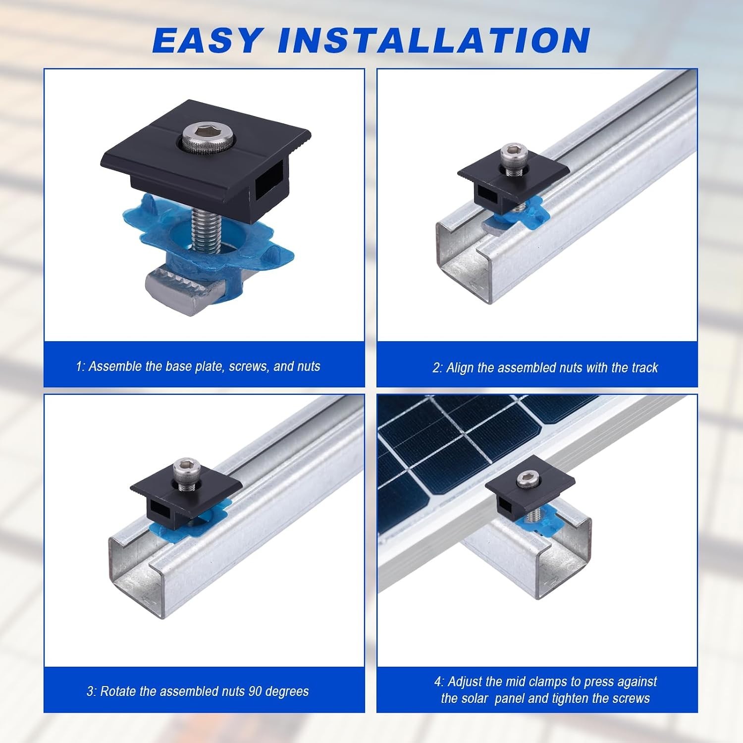 10pcs Solar Panel Mid Clamps for Unistrut, 30mm/35mm Aluminum Mounting Bracke…