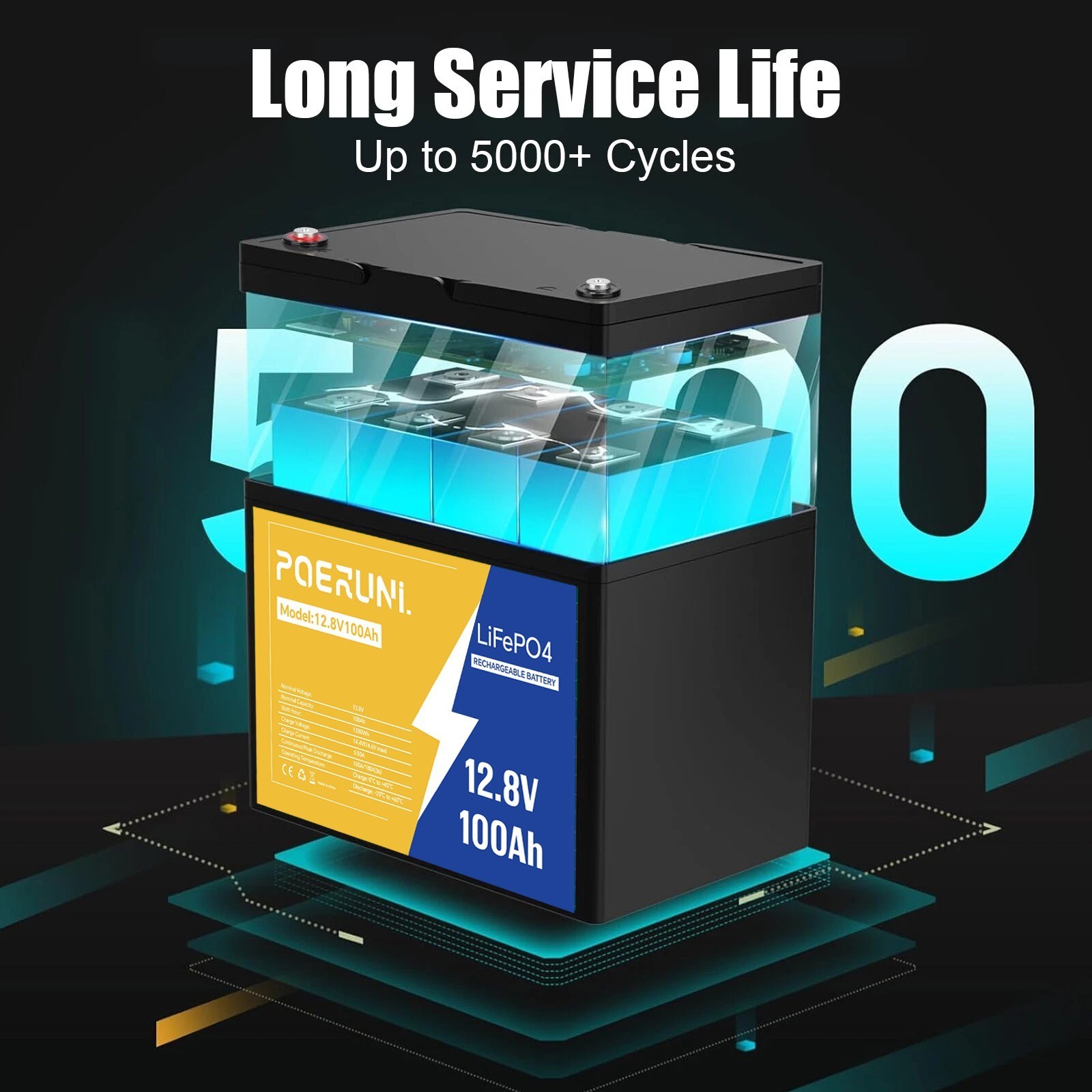 12.8V 100Ah LiFePO4 Lithium Battery + Charger 14.6V 20A for RV Off-Grid 100A BMS