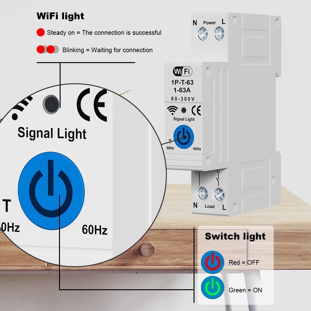 Wifi Enabled 63A Smart Circuit Breaker with Remote Voice Leakage Protection