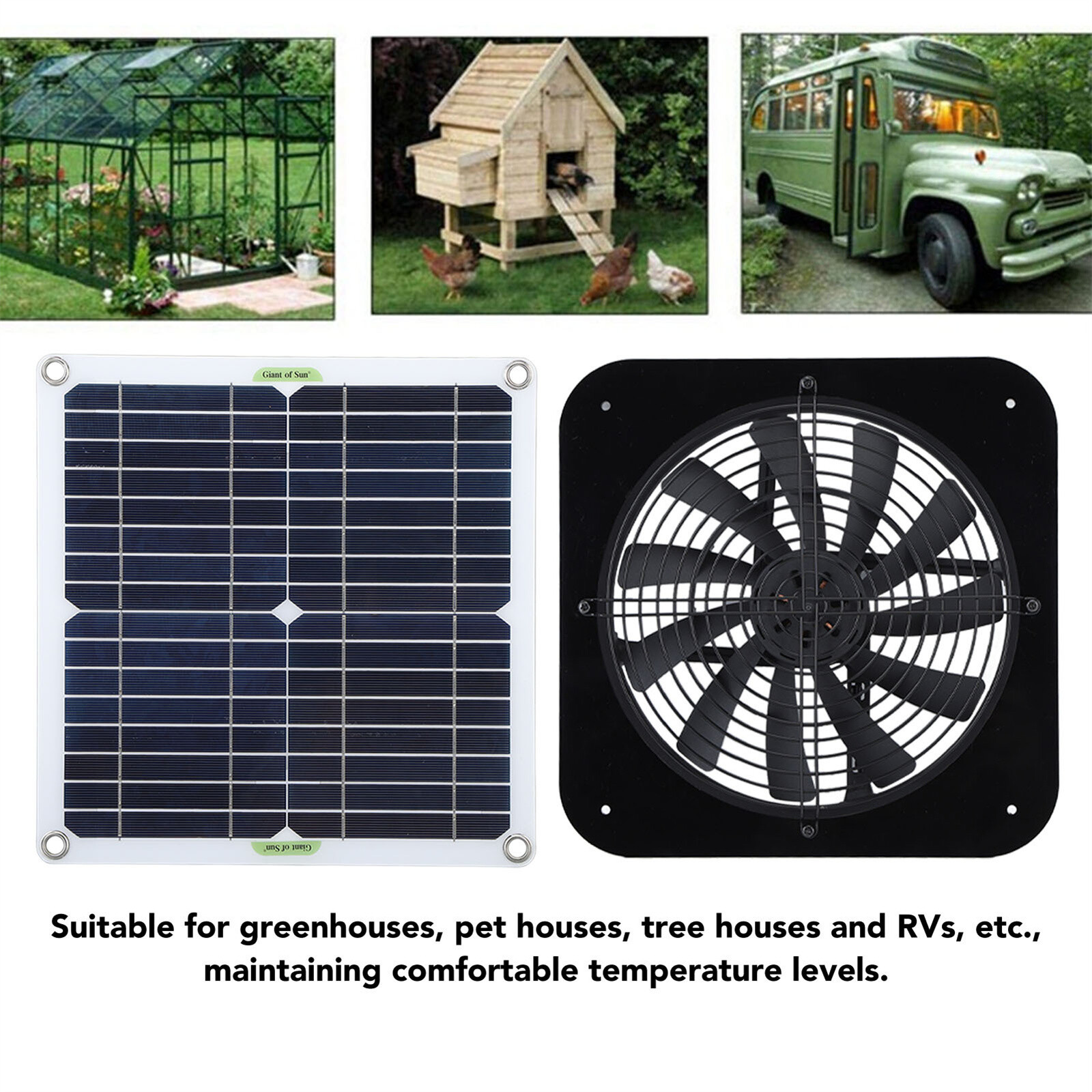 13in Solar Power Fan W/Solar Panel For Room Attic Kitchen Pet Cage Ventilation