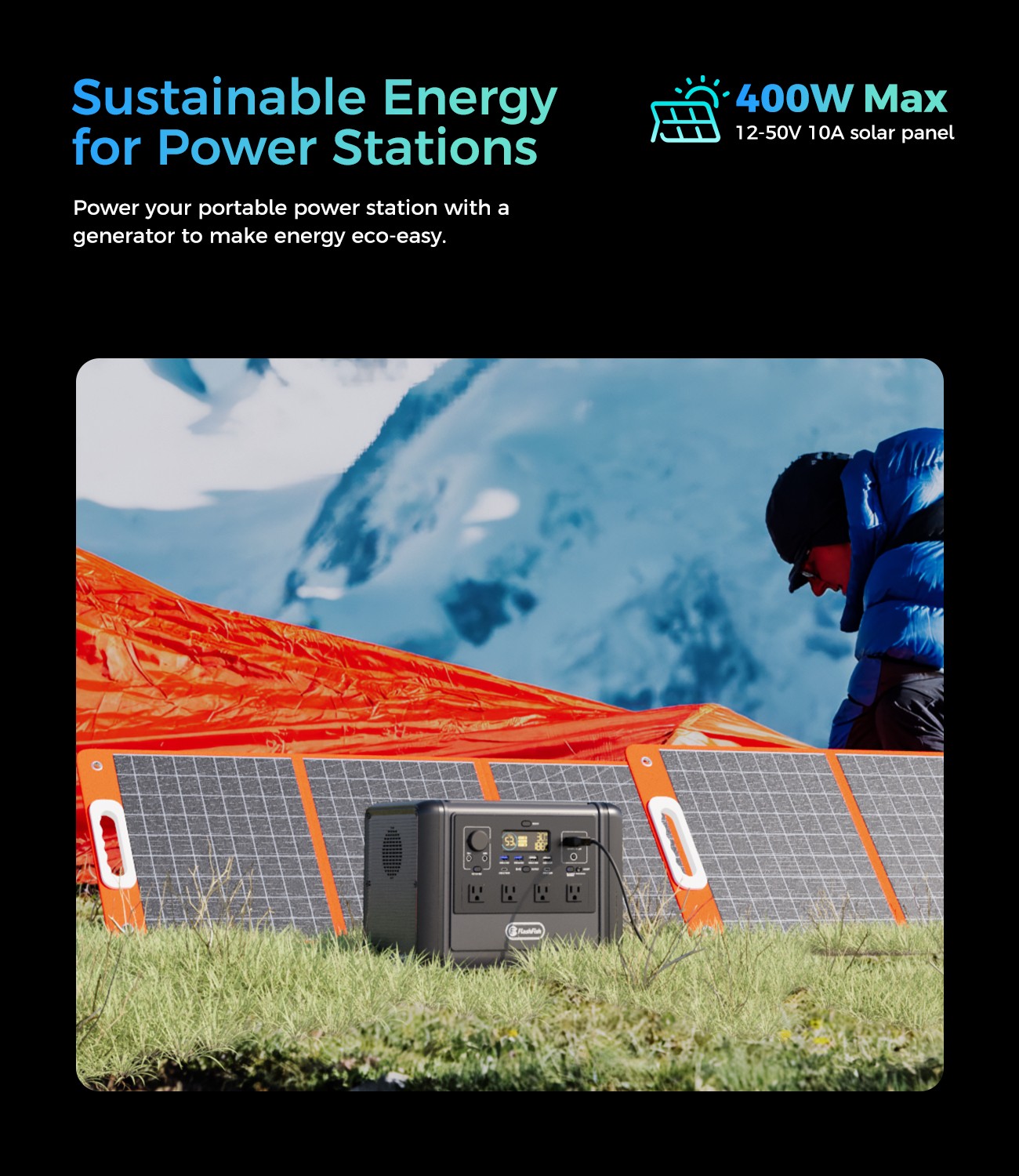 Flashfish T1200S Portable Power Station 1200W 768Wh Optional 100W Solar Panel