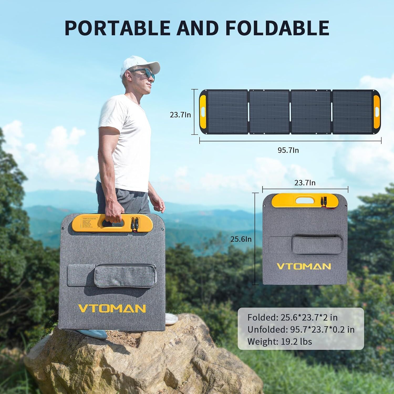 VTOMAN VS200 Portable Solar Panel 200W 19V, 23% Efficiency Foldable Solar Panel