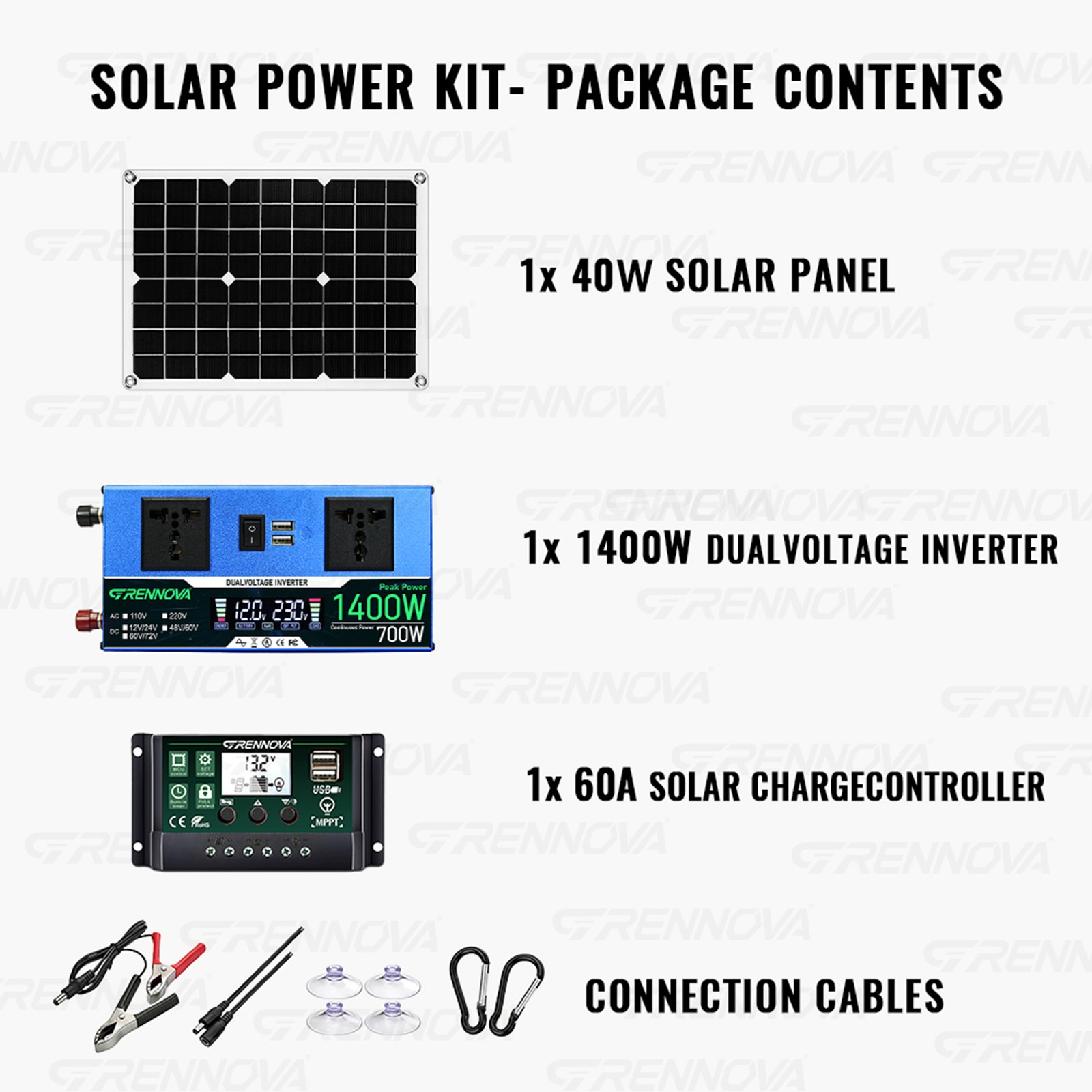 Grennova 1400W Solar Kit 60A MPPT Dual Voltage Off-Grid Home Backup Power