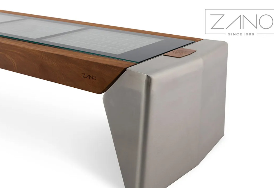 Modern Solar outdoor bench Photon. WIFI, lighting & charging station. USB ports