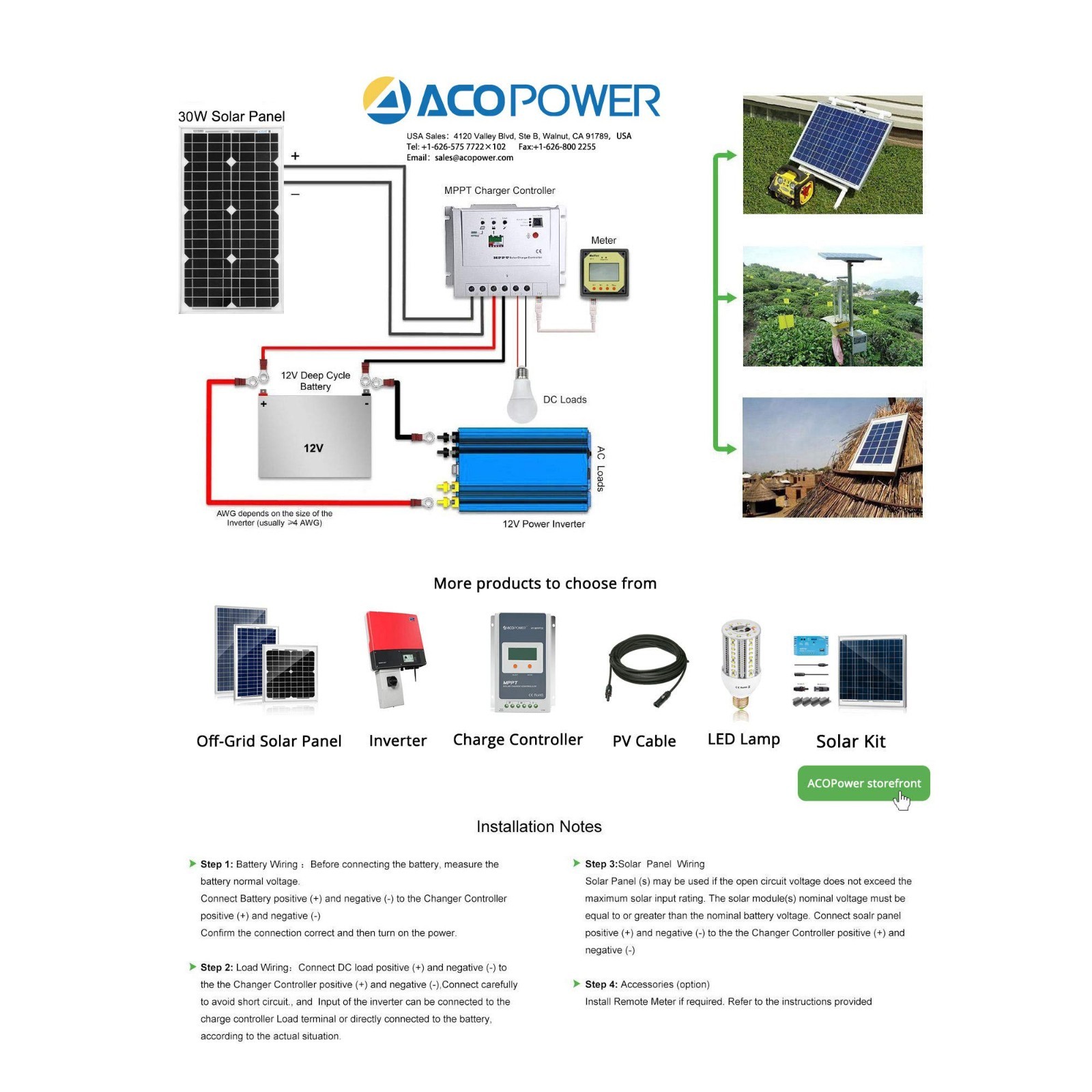 ACOPower 30 Watt Mono Solar Panel for 12V Battery Charging, Off Grid