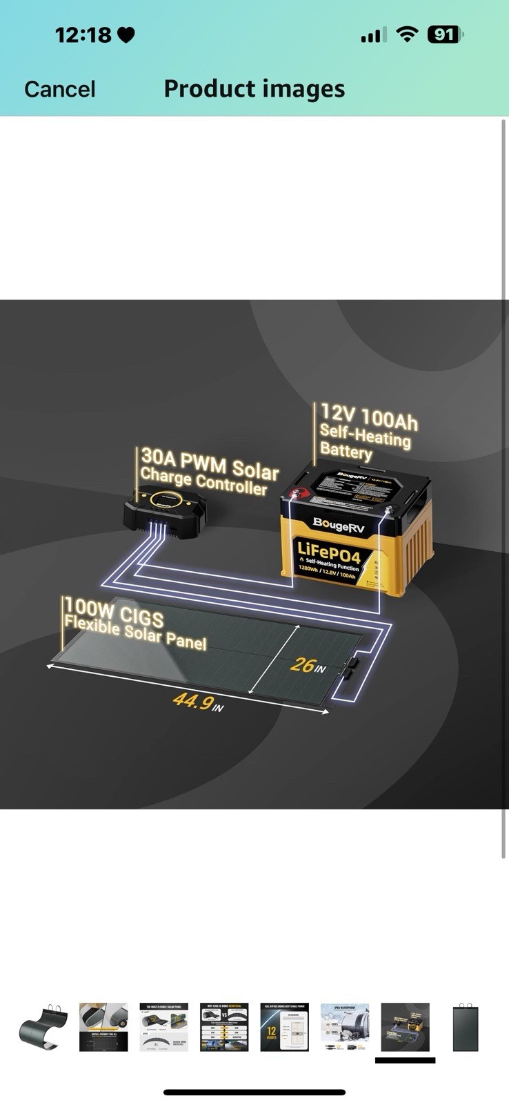 BougeRV Yuma 100W Compact Flexible Solar Panel with Tape for Easy Installation
