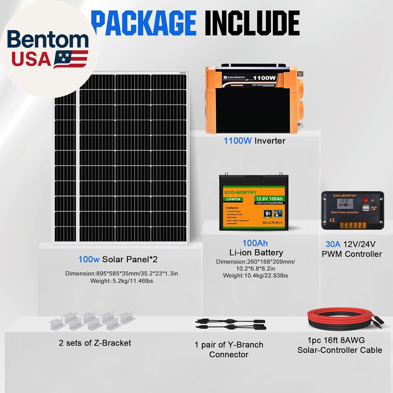200 Watt 12V Complete Solar Panel Starter Kit for RV off Grid with Battery and I