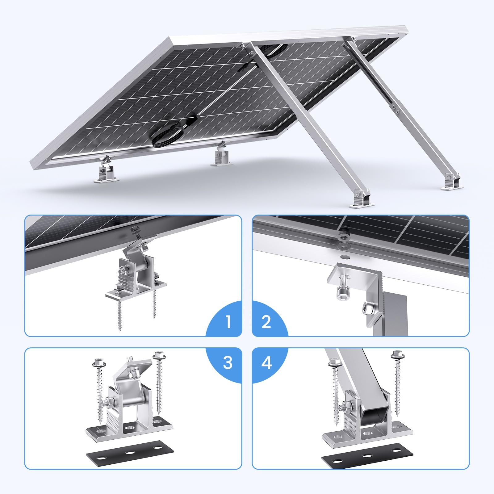 Adjustable Solar Panel Tilt Mount Brackets, Aluminum 1-Set