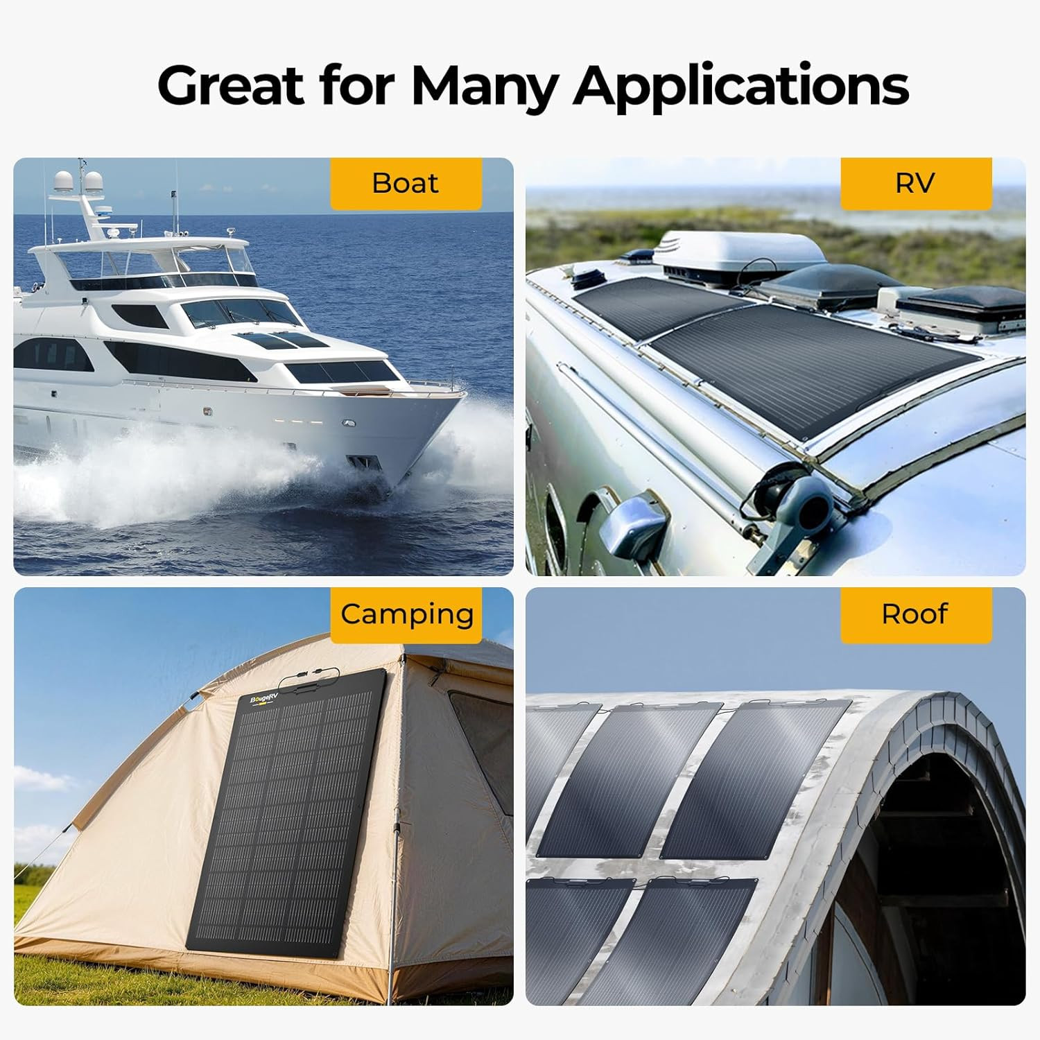 Bougerv Upgrade Arch 100W N-Type Fiberglass Flexible Solar Panel, 24 Volts 16BB