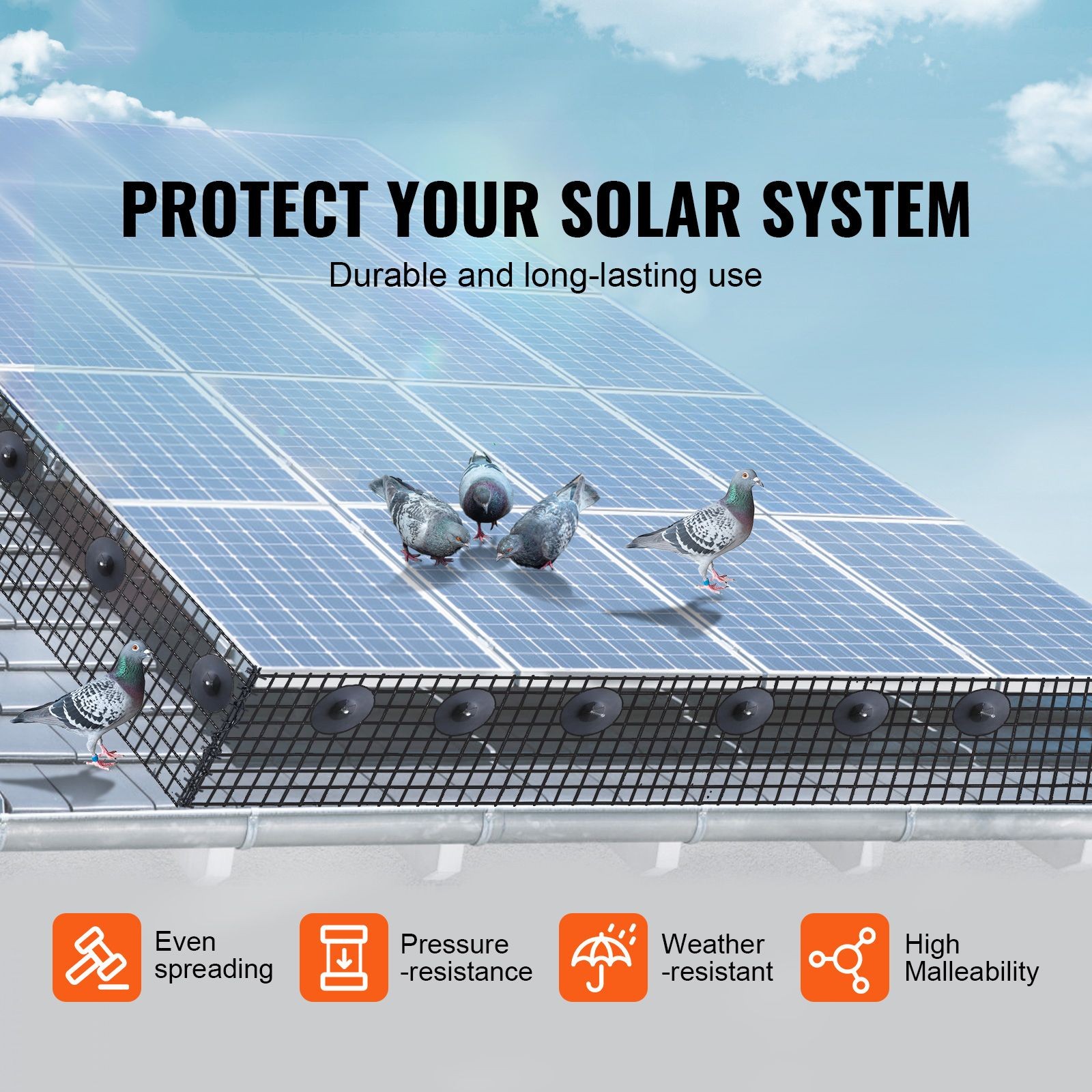 Aluminum Fastener Kit + 6″x100ft Solar Panel Bird Guard Mesh Roll