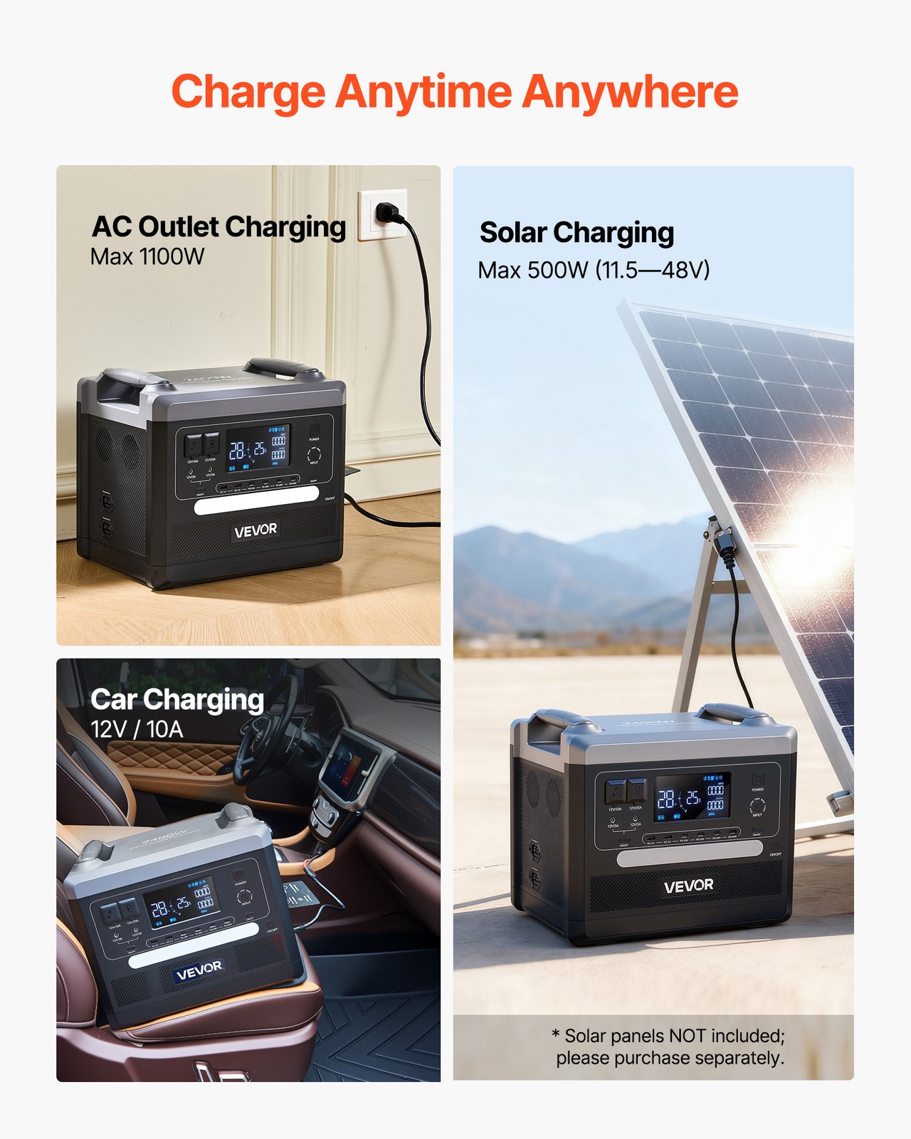 VEVOR Portable Power Station Solar Generator 2400W 2160Wh with 10 Output Ports