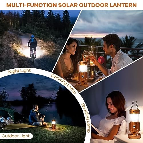 5-in-1 Solar Light and Fan (Gold) – Rechargeable Lantern with Classic – Gold