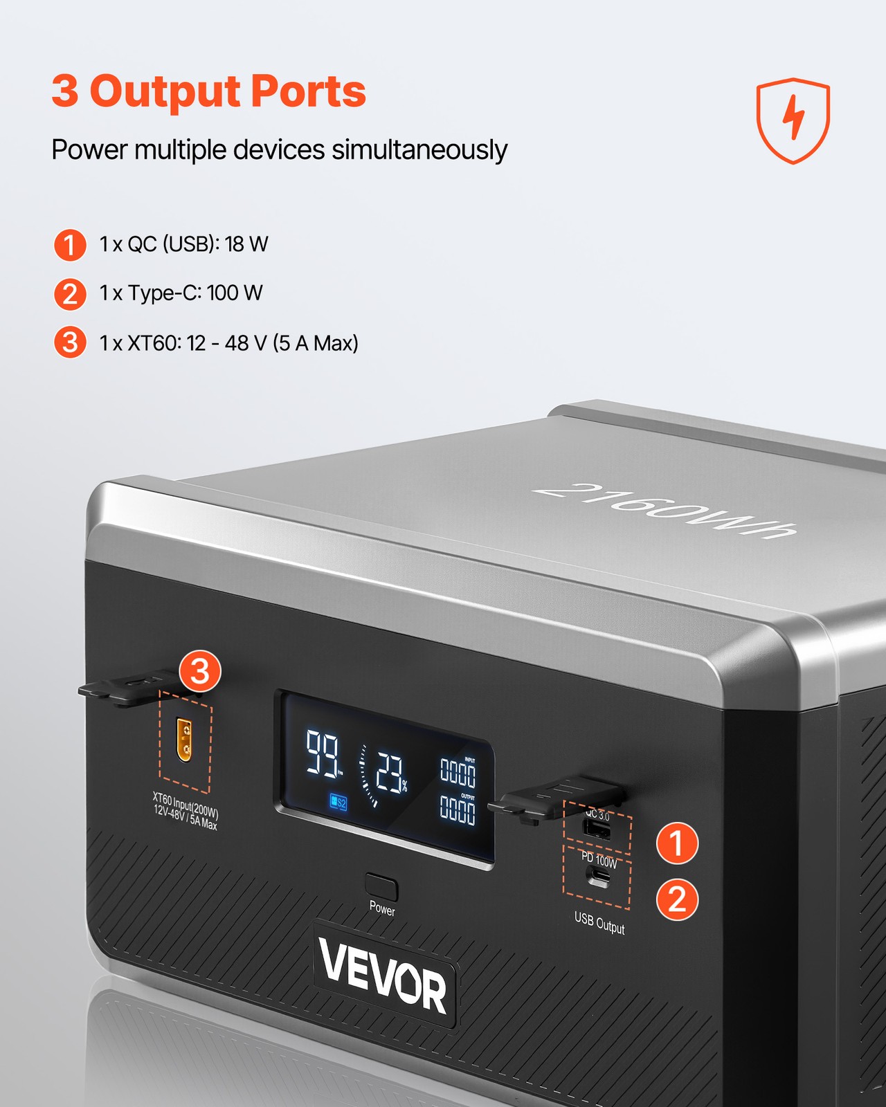 VEVOR Extra Battery for Portable Power Station 2160Wh LiFePO4 Expansion Battery