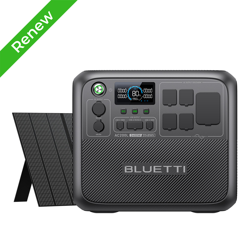 BLUETTI AC200L 2048Wh 2400W Portable Power Station+350W Solar Panel for Backup