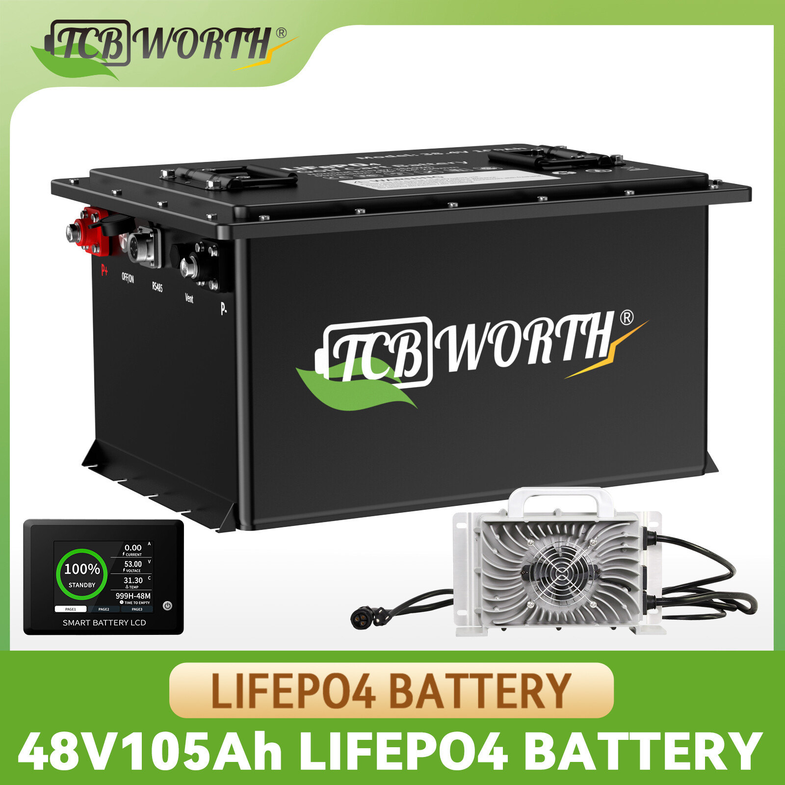 LiFePO4 48V 105Ah Lithium Battery Golf Cart 200A BMS 10.24Kw 15000+ Cycle 10Year