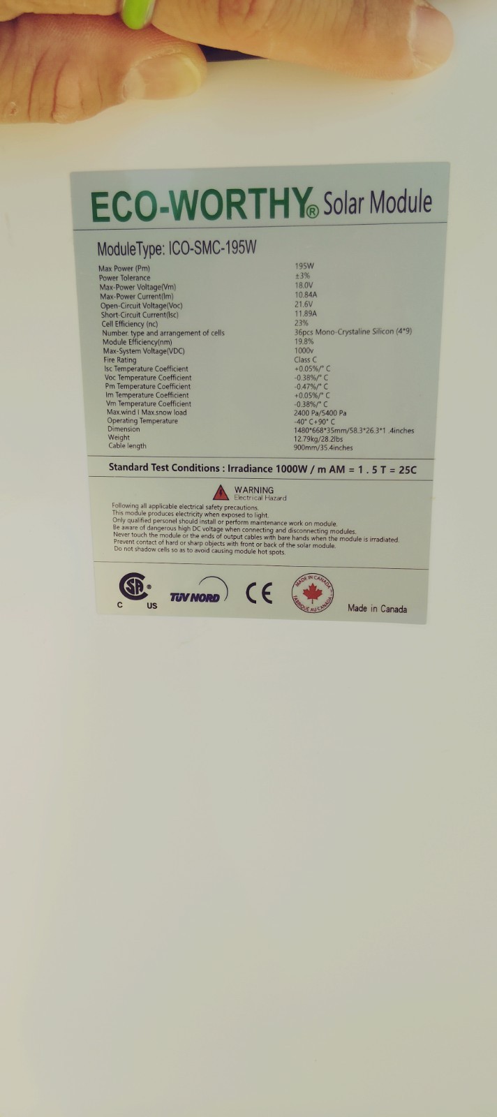3 EA ECO-WORTHY 195 Watt 12 Volt Monocrystalline Solar Panel Modules Off Grid