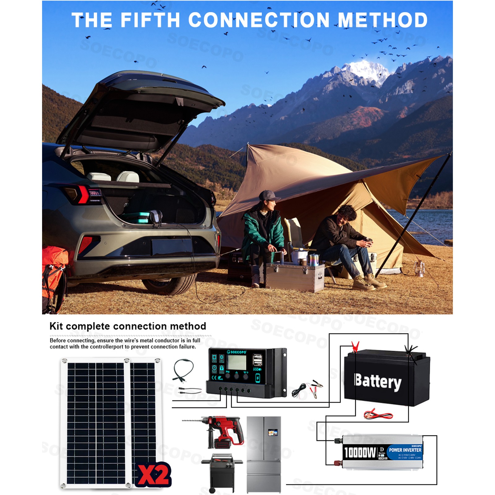 10000W Inverter (12V-110V/220V) + 2pcs Solar Panels + Charge Controller 100A