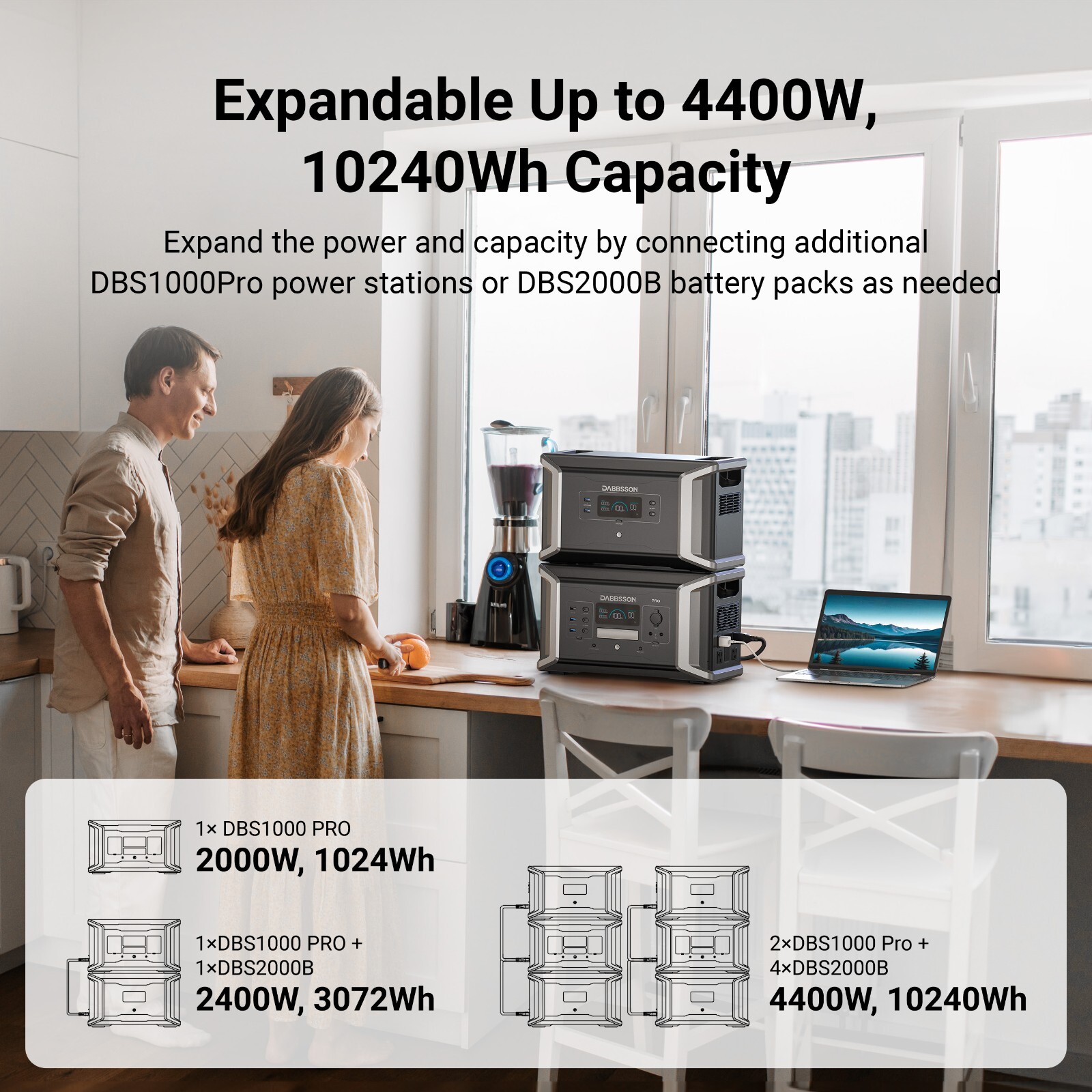 Dabbsson 1024Wh 2000W Portable Power Station Solar Generator Home Backup Camping