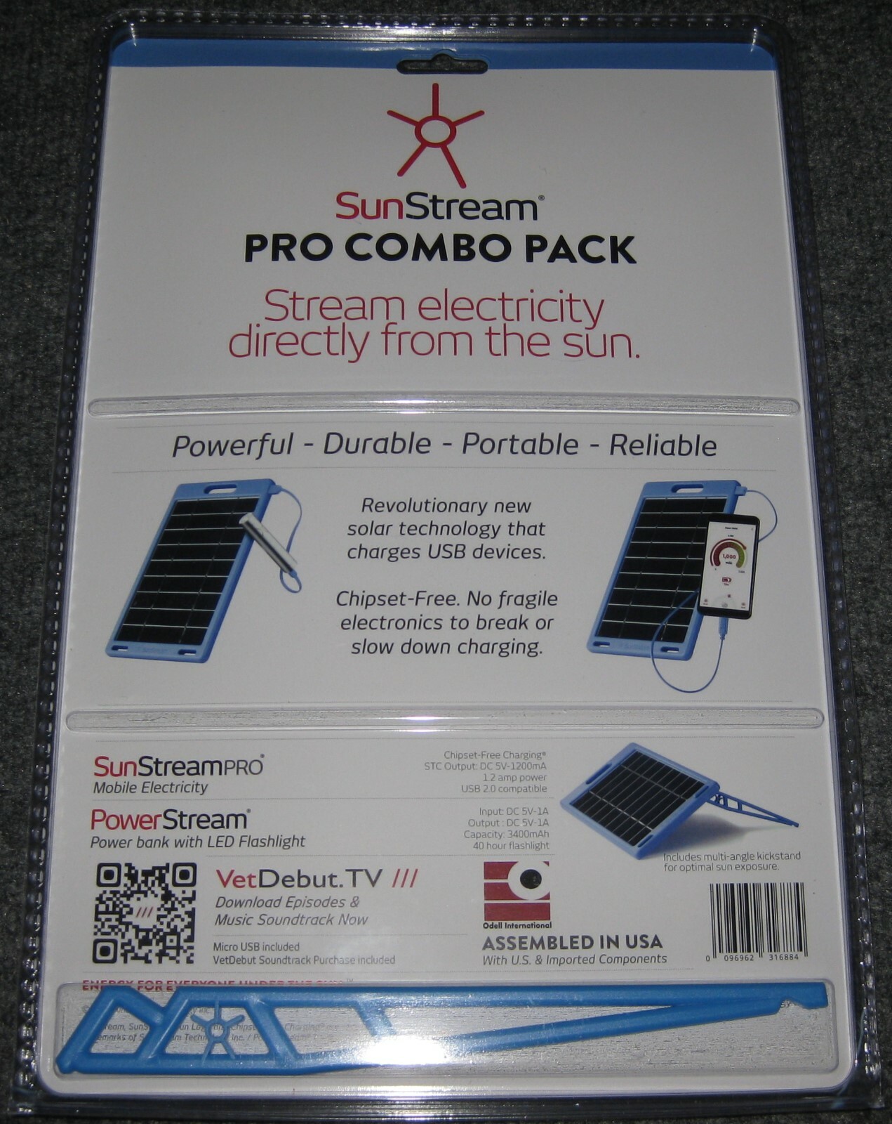 5 V – 1200 mA – Solar Panel Charger w/ 3400 mAh Power Bank / LED Flashlight – 6W