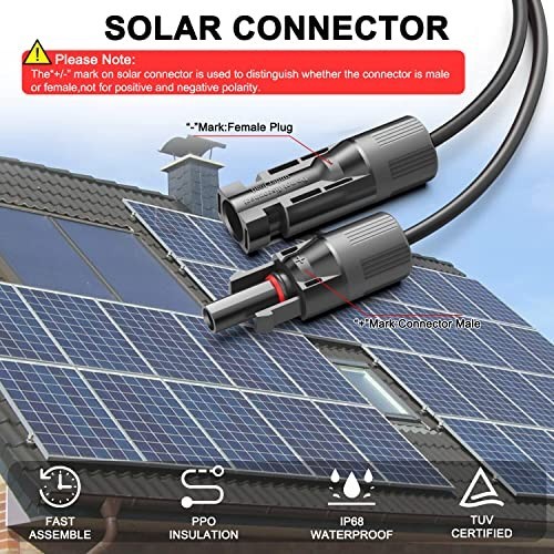 16.5Ft Solar Adapter Extension Cable for 8mm DC Portable Power Stations & Panels