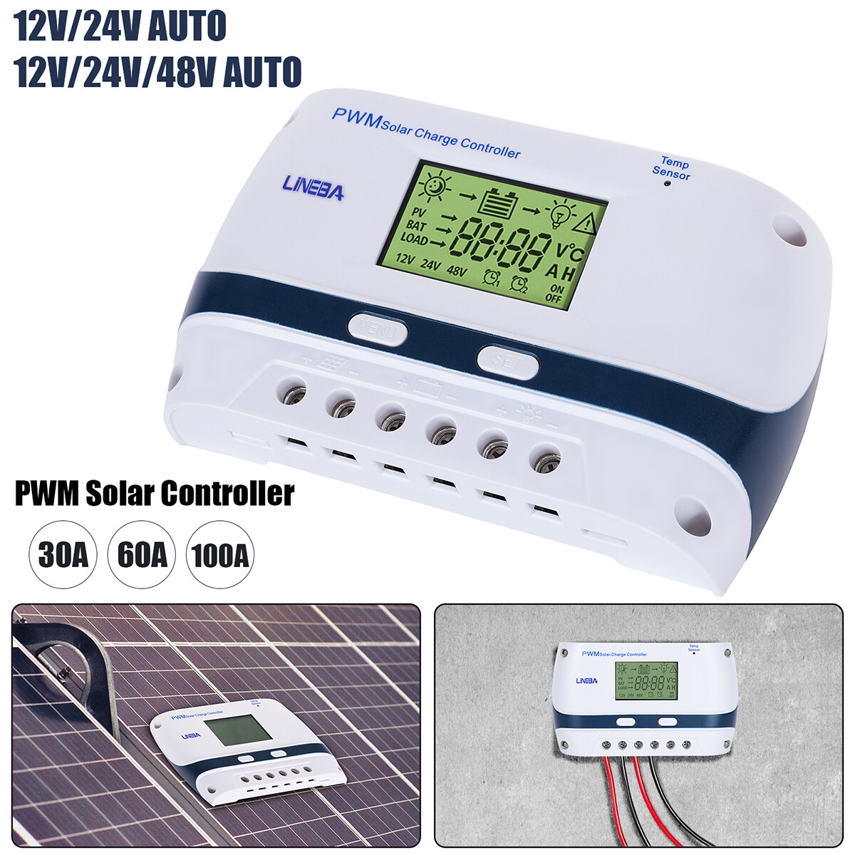 12V/24V 100A Solar Panel Battery Lithium Charging Mode Controller Regulator Auto