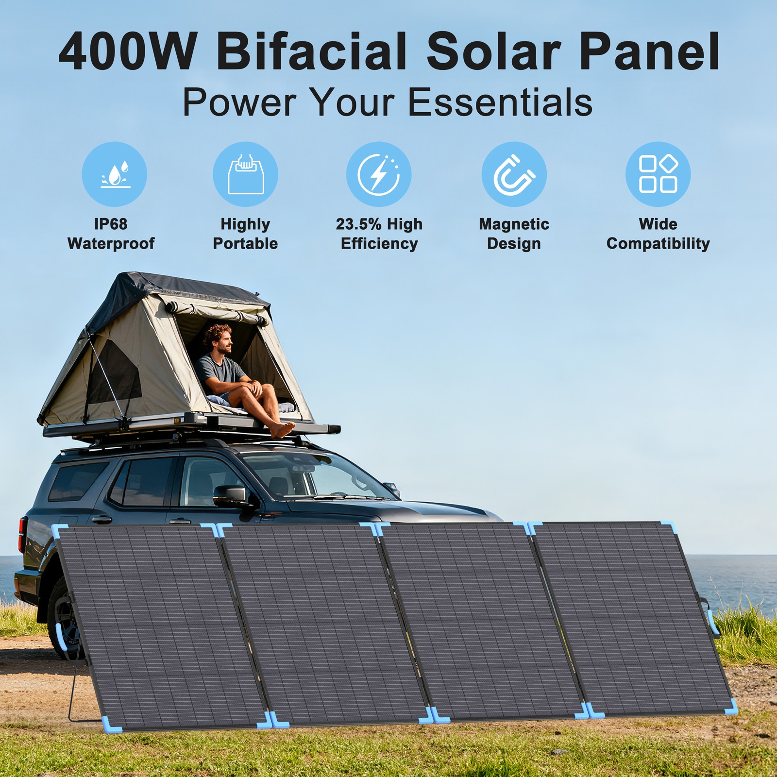 E-POWO 110W 220W Bifacial Solar Panel 400W for Power Station RV Camping Outdoor