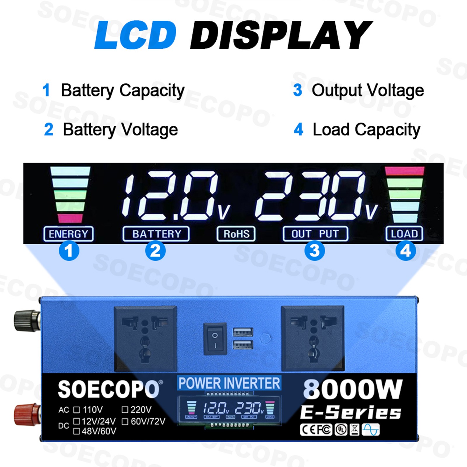 8000W Solar Inverter Kit (12V24V DC to 110V/220V AC) + 2pcs Solar Panels