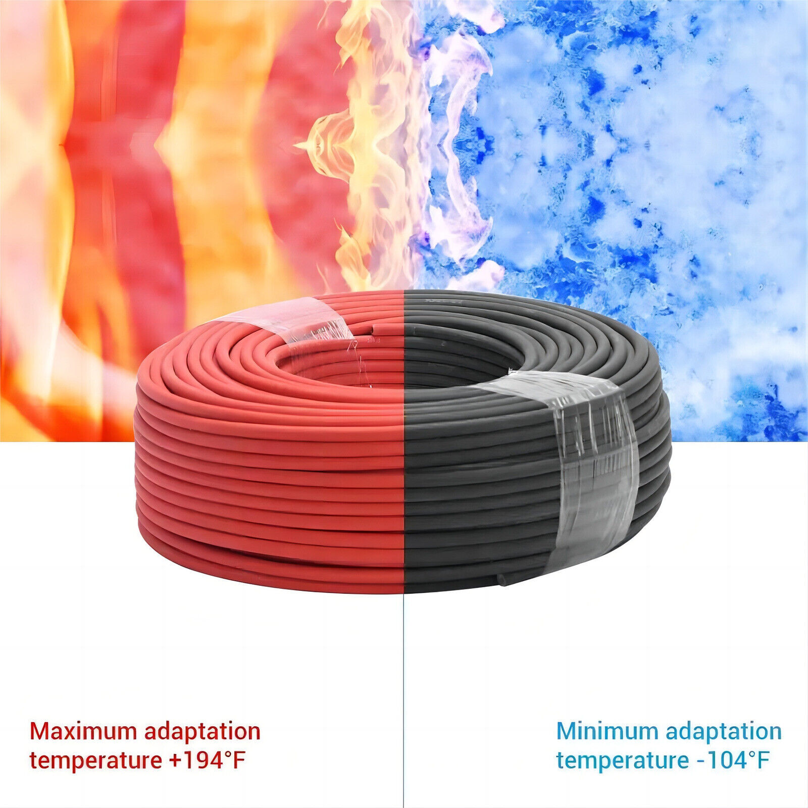 Black+Red 10 AWG Solar Panel Extension Cable Silicone Flexible Wire Connectors