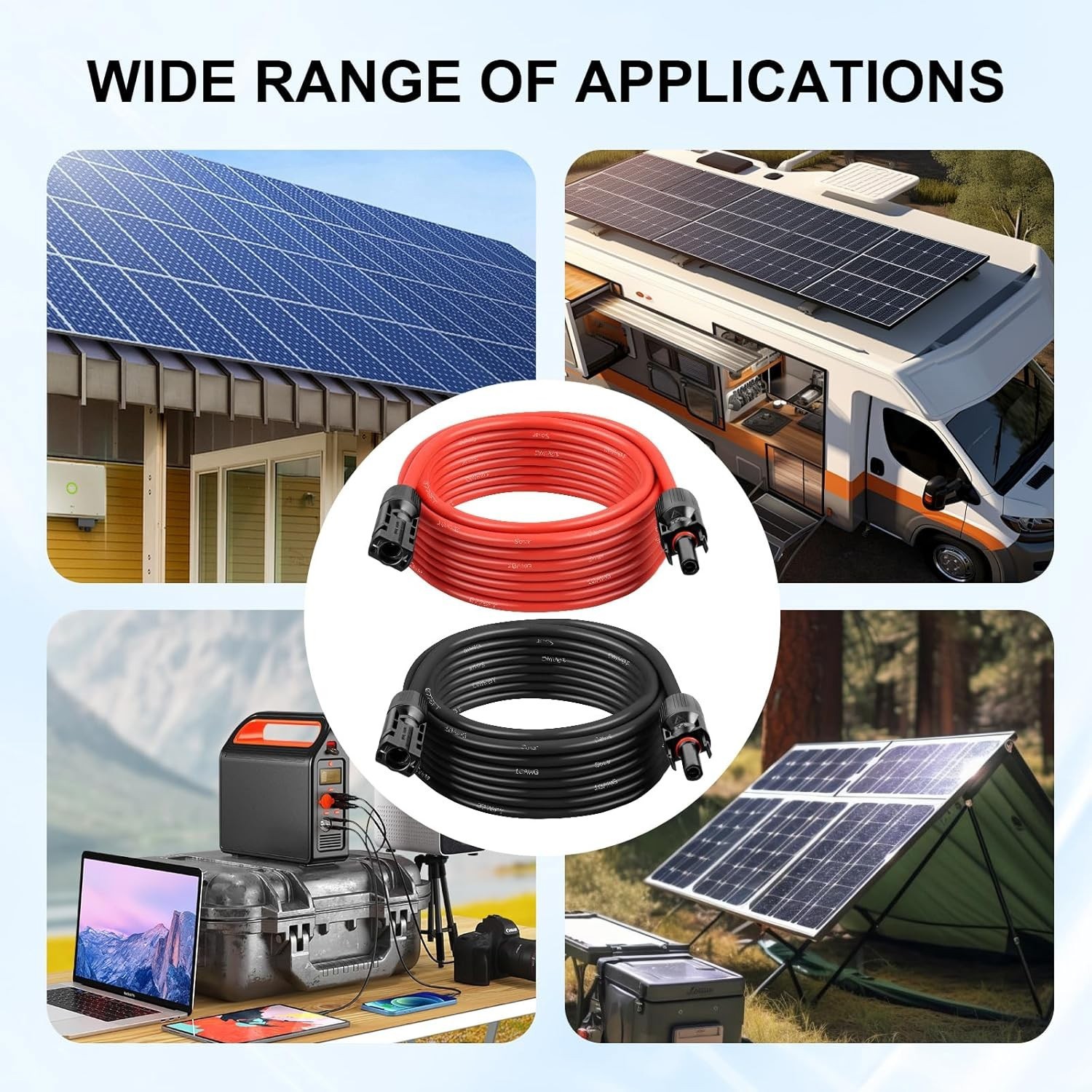 100FT 10 AWG Solar Panel Extension Cable PV Wire Solar Connectors Pair 6mm²