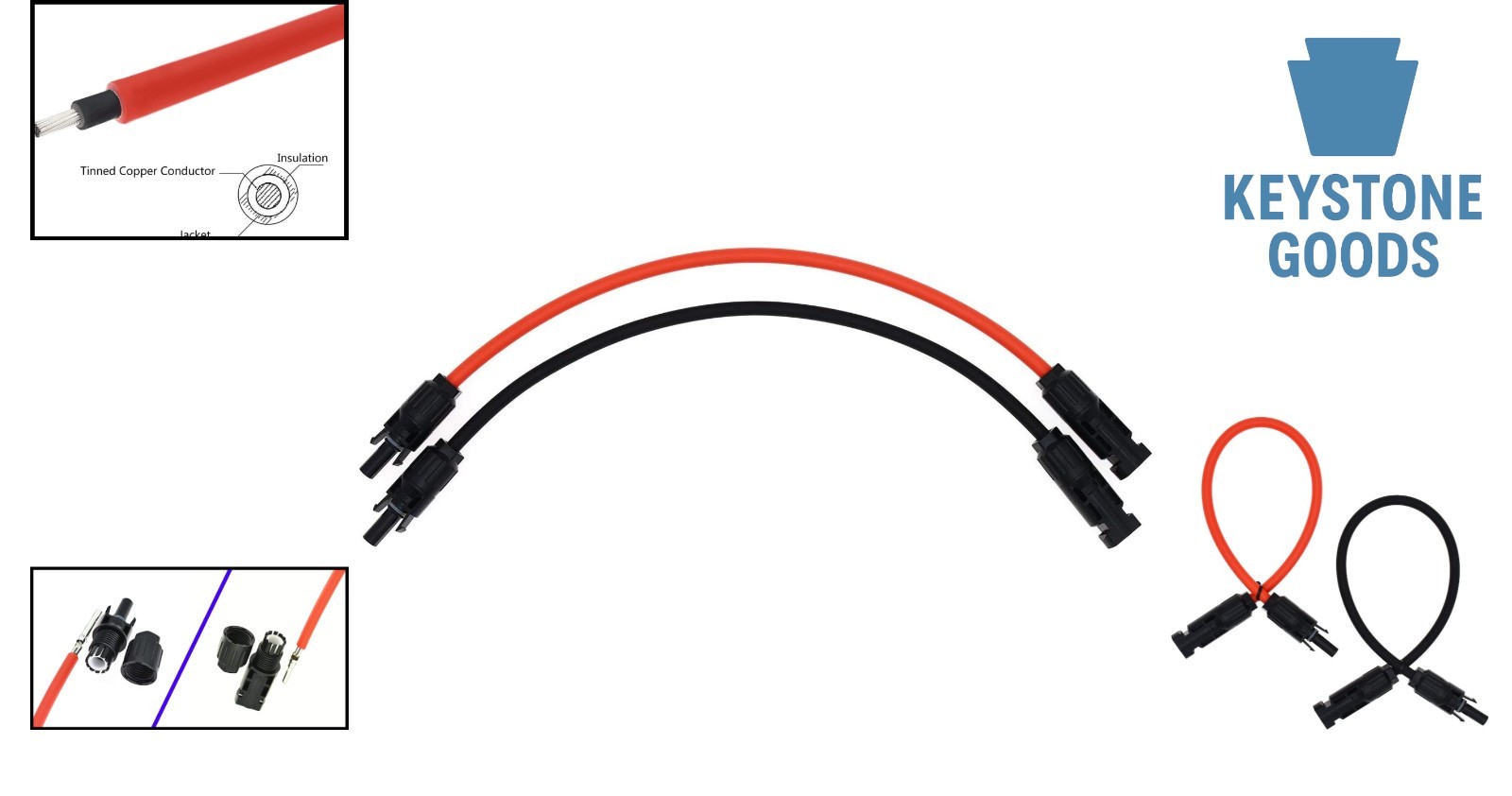 10AWG Waterproof Solar Extension Cable 1ft with PV Connectors