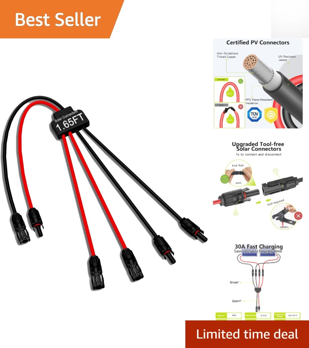 Tool-Free Solar Connectors for 2-4 Panels, Waterproof & Heat Resistant