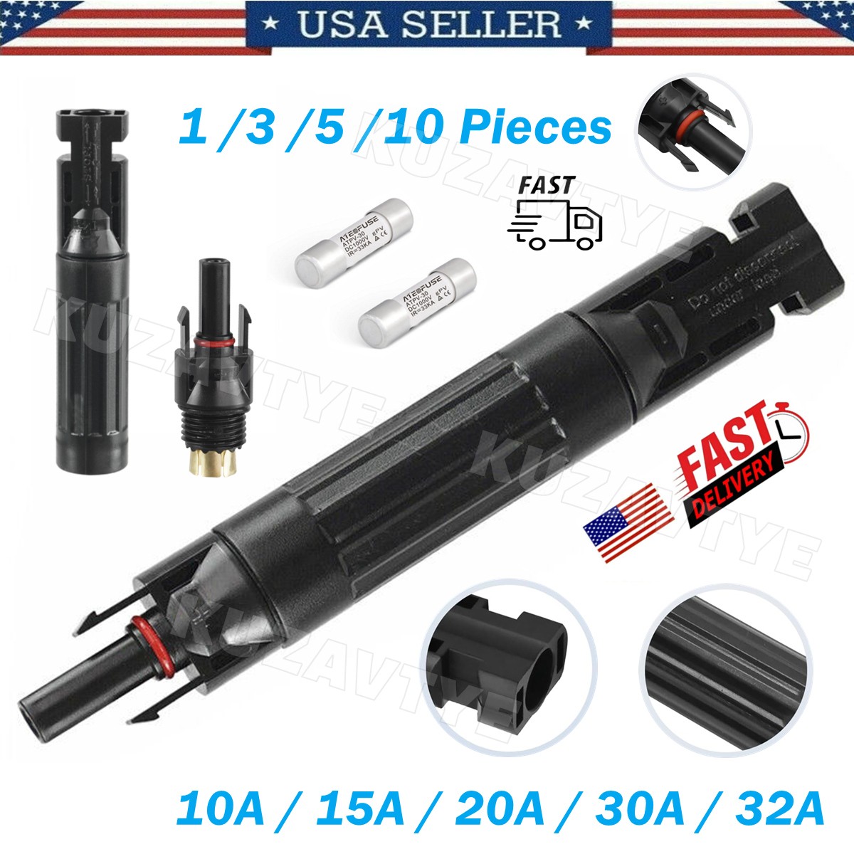10~32A Quick Release Fuse Holder In-line Solar Panel Cable PV Connector 1000V DC