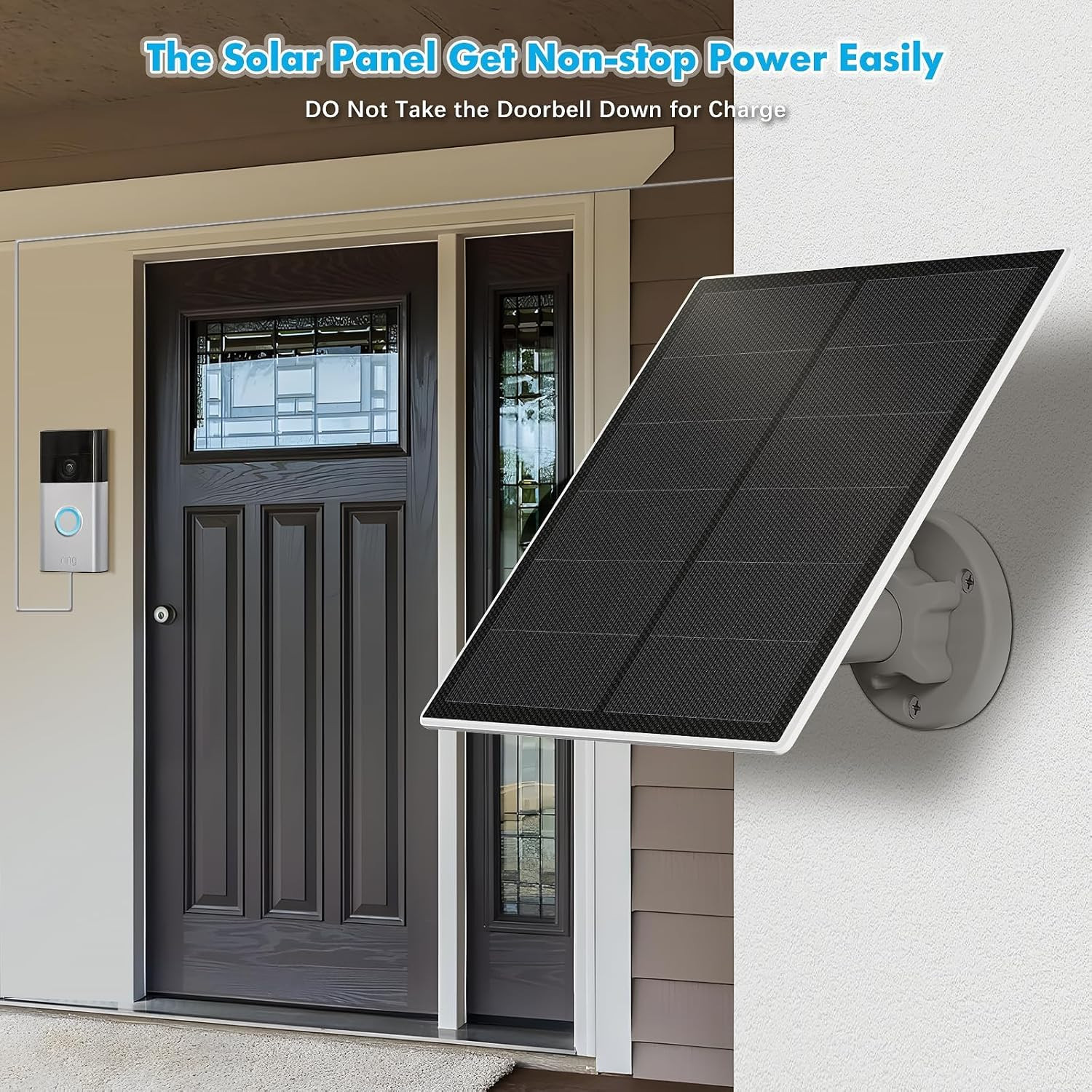 5W Solar Charger for Ring Video Doorbell 3/4, IP65 Waterproof, 10ft Cable